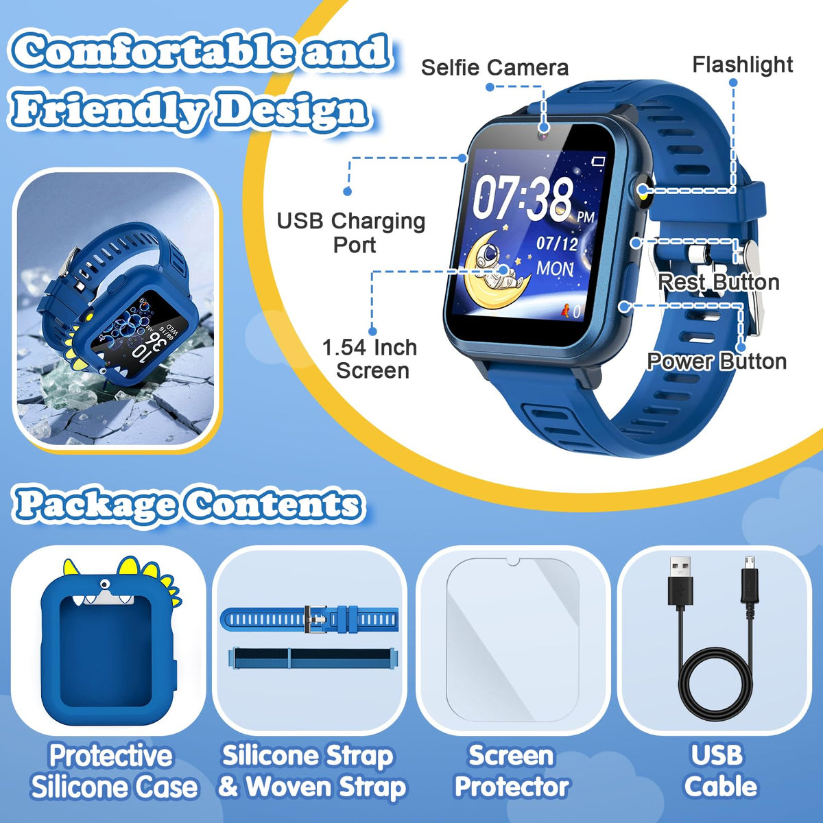 Kids Smart Watch Boys Gift Age 3 12 with 39 Games Alarm - Sedzofan Official Imagery - 7
