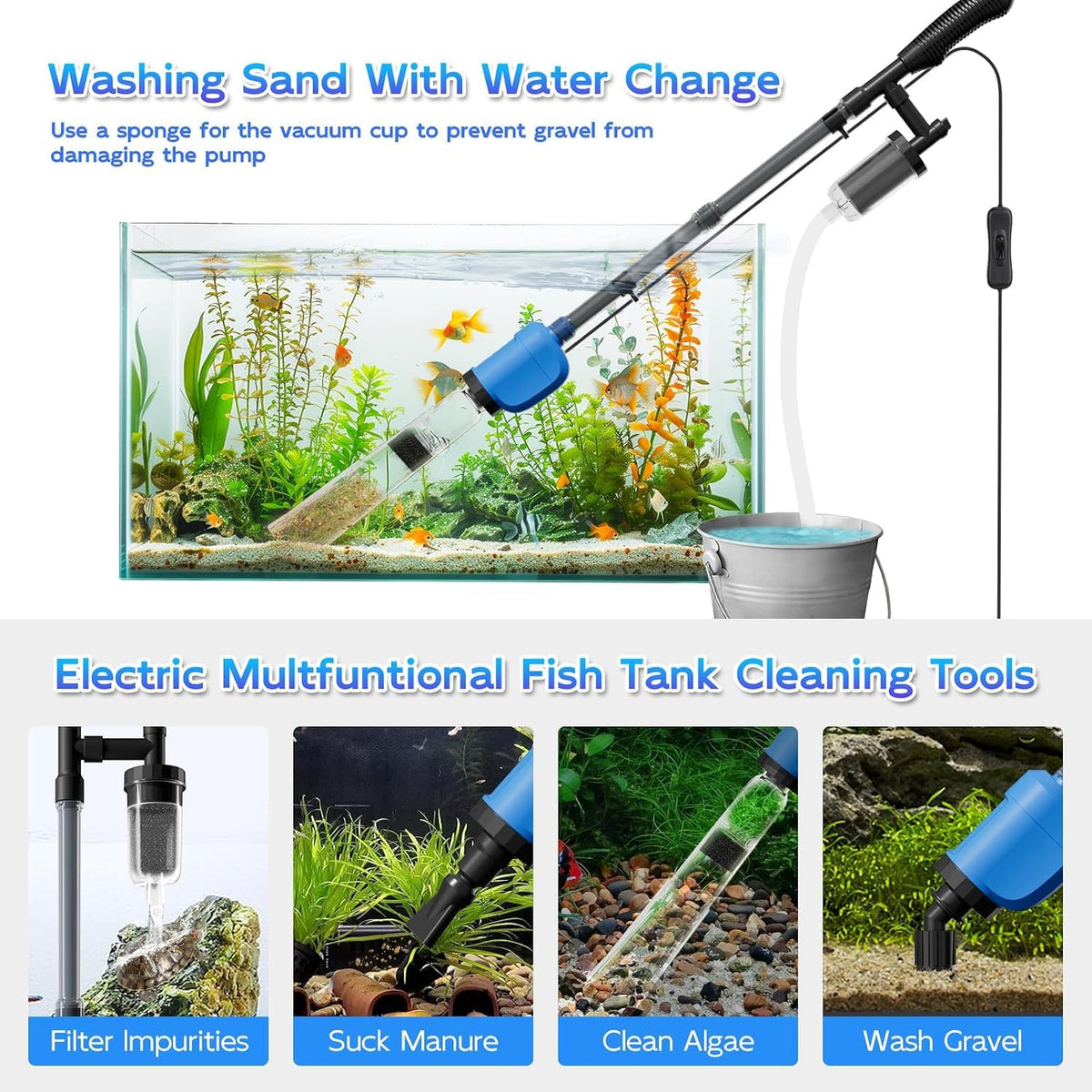 6 in 1 Electric Aquarium Gravel Cleaner 530GPH Fish Tank - FOUSIUTIM Official Imagery - 5