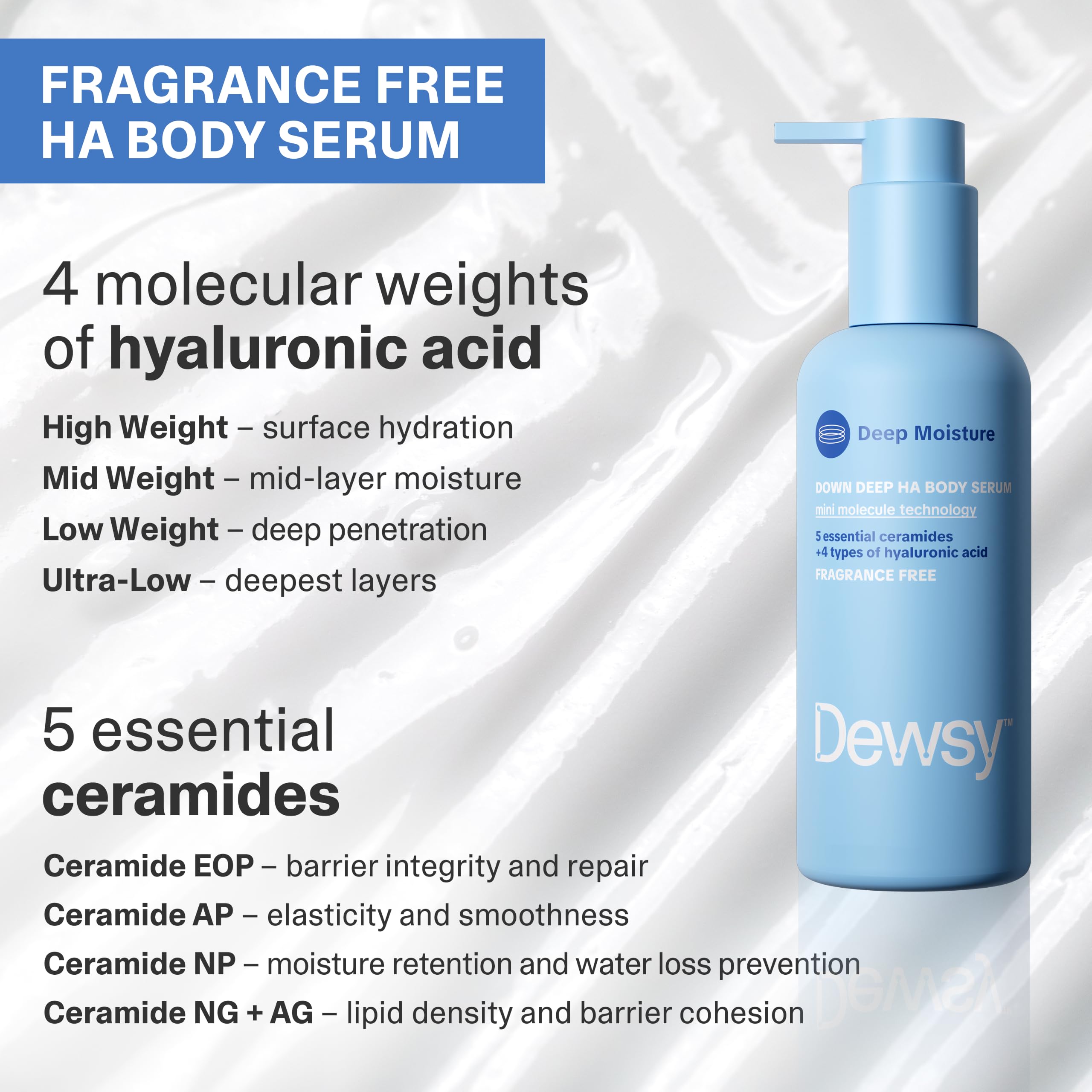 Hyaluronic Acid Body Serum Fragrance Free Unscented Dry Skin - Dewsy Official Imagery - 5