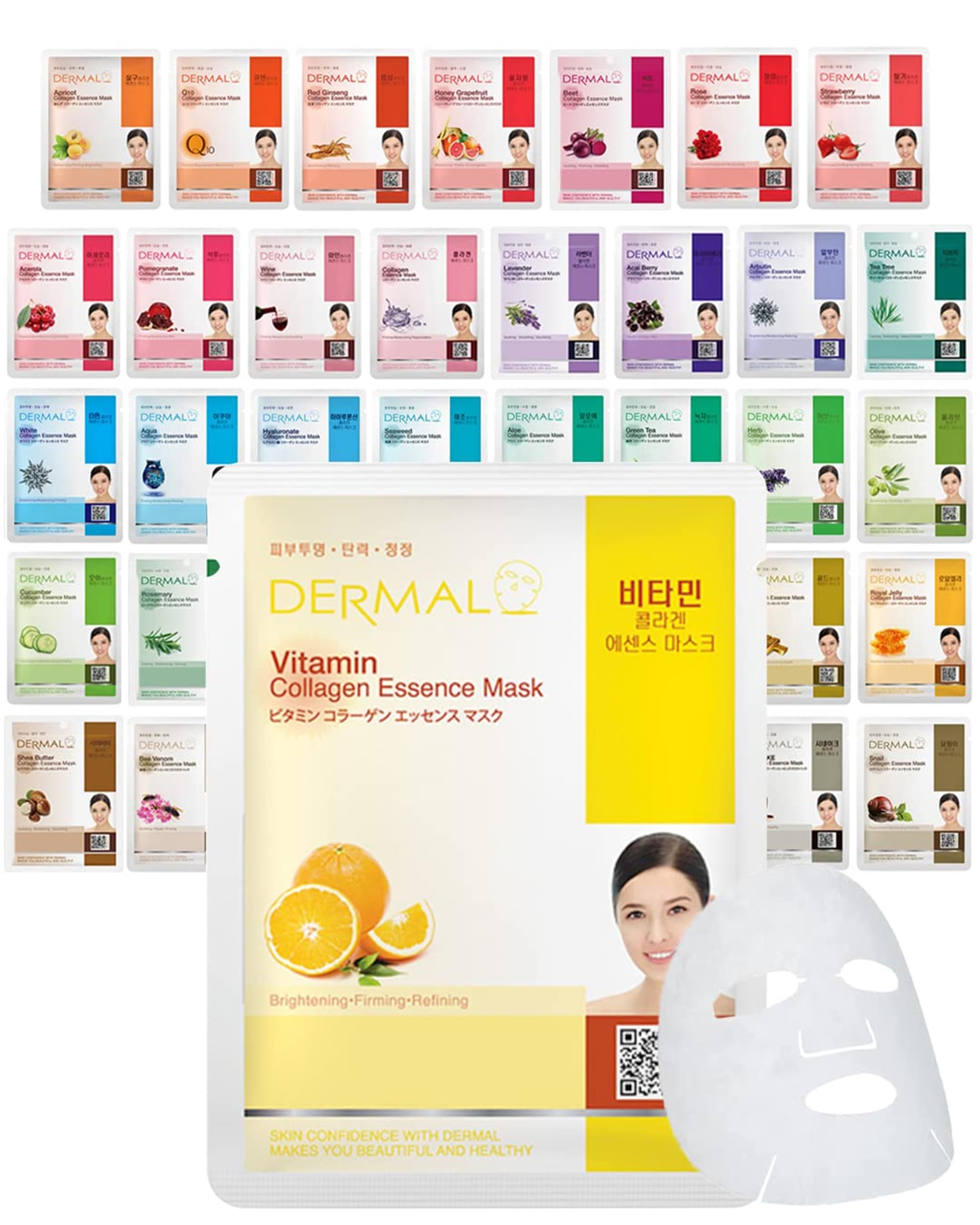 DERMAL 39 Korean Essence Sheet Mask Variety Pack, 39 Formulas, - DERMAL