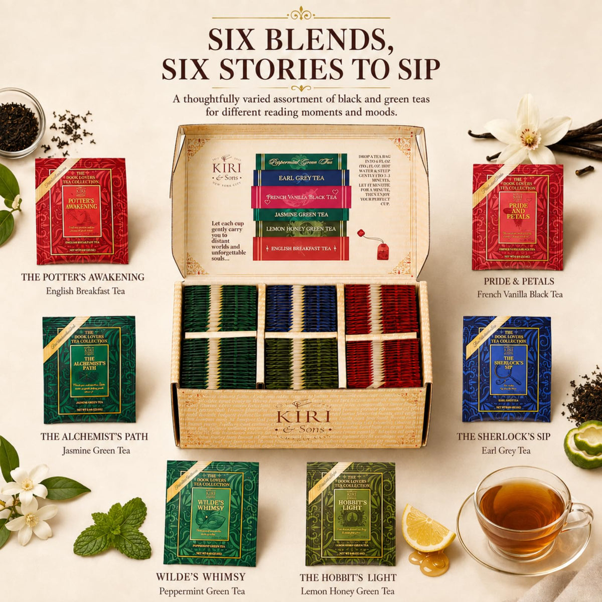 Book Lovers Tea Collection Assorted Premium Tea Bags Book - Kiri & Sons Official Imagery - 3