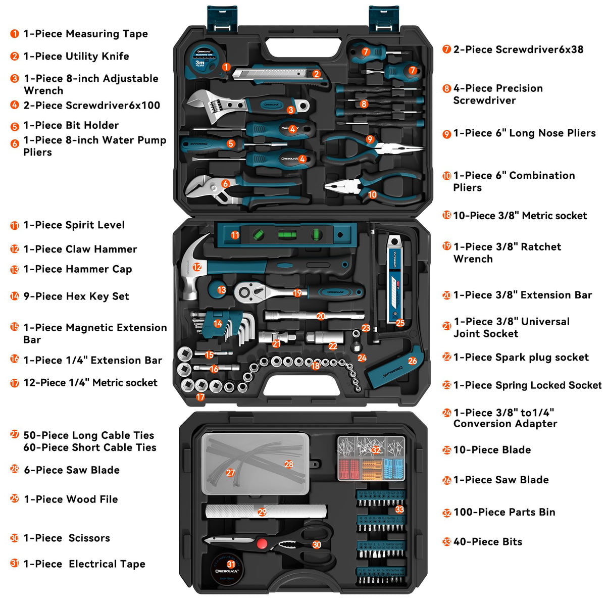328 Piece Tool Kit For Home Hand Repair Tool Set Toolbox - CRESOLVIA Official Imagery - 4