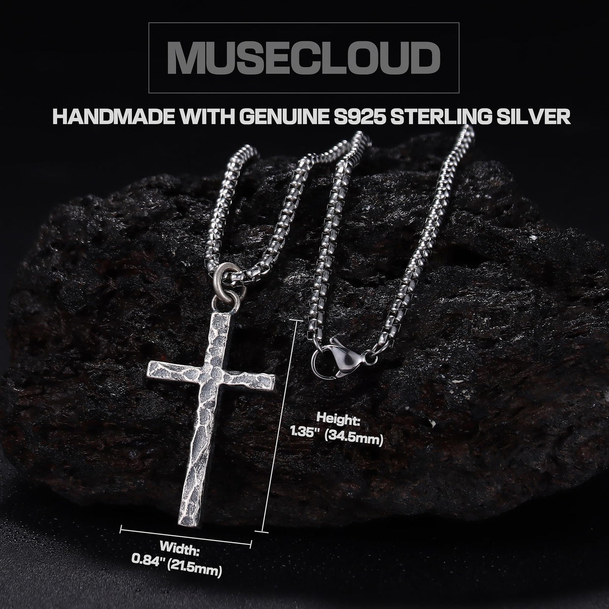 925 Sterling Silver Cross Necklace for Men Box Cuban Figaro - MUSECLOUD Official Imagery - 4