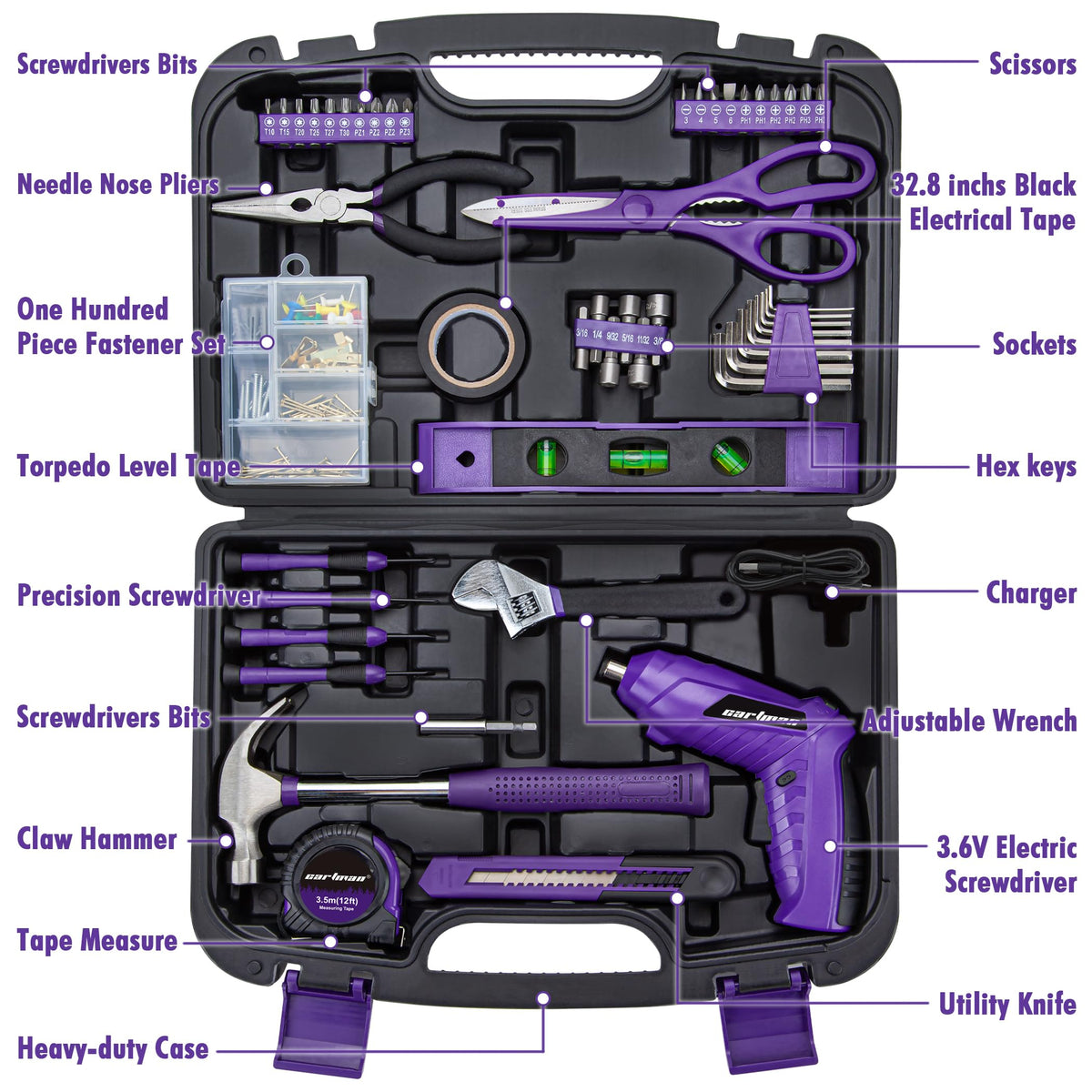 CARTMAN 149PCS Tool Set Purple Cordless Screwdriver Home - CARTMAN Official Imagery - 4
