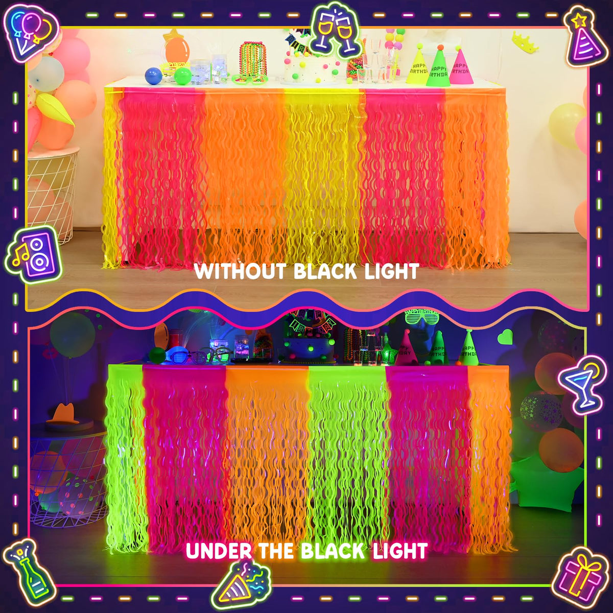 Mega L Glow in The Dark Party Supplies Neon Wavy Table - Mega-Loopolis Official Imagery - 6