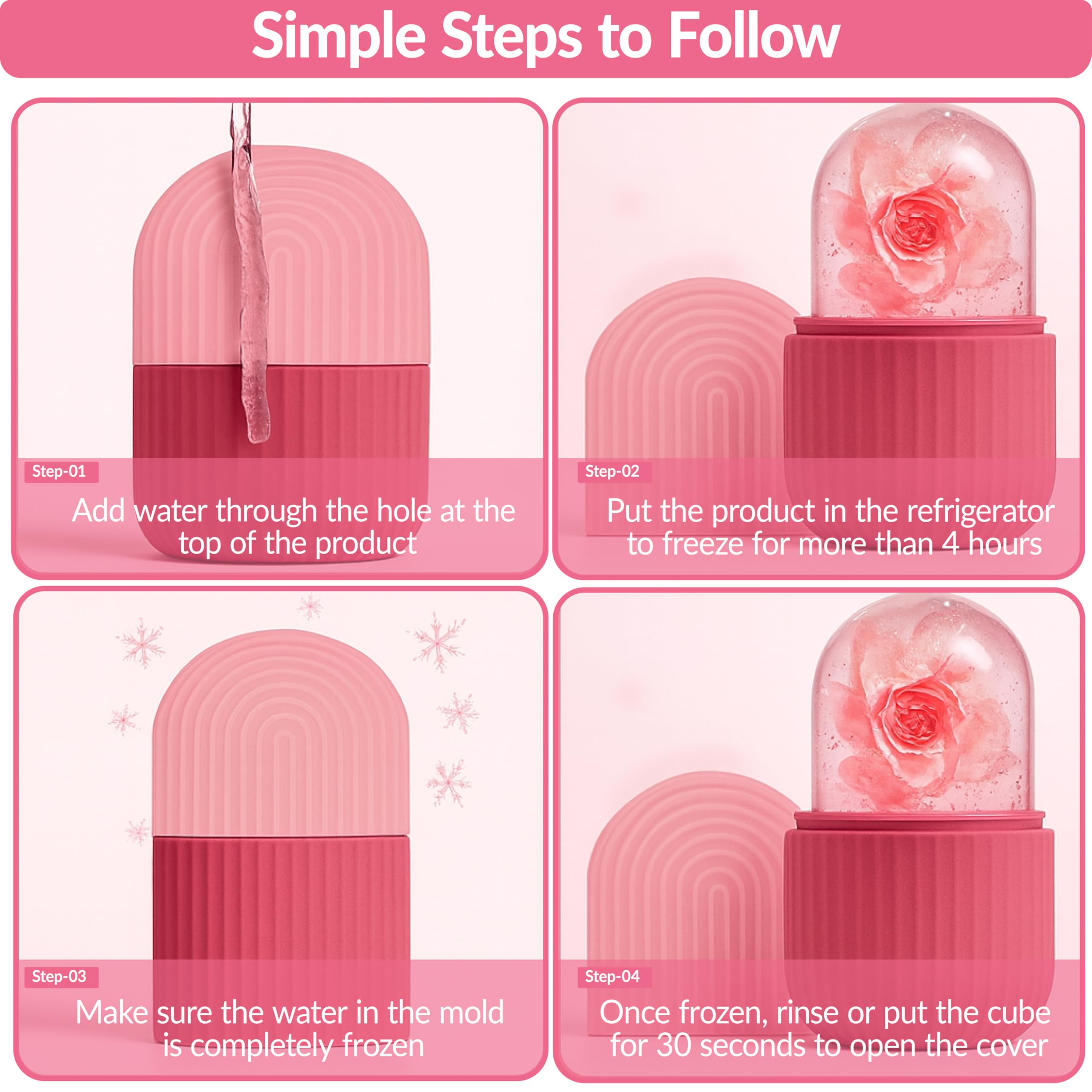 Brookstone IcyGlow ice roller kit for face and neck in pink, featuring a massager with ergonomic handle and cooling roller balls.