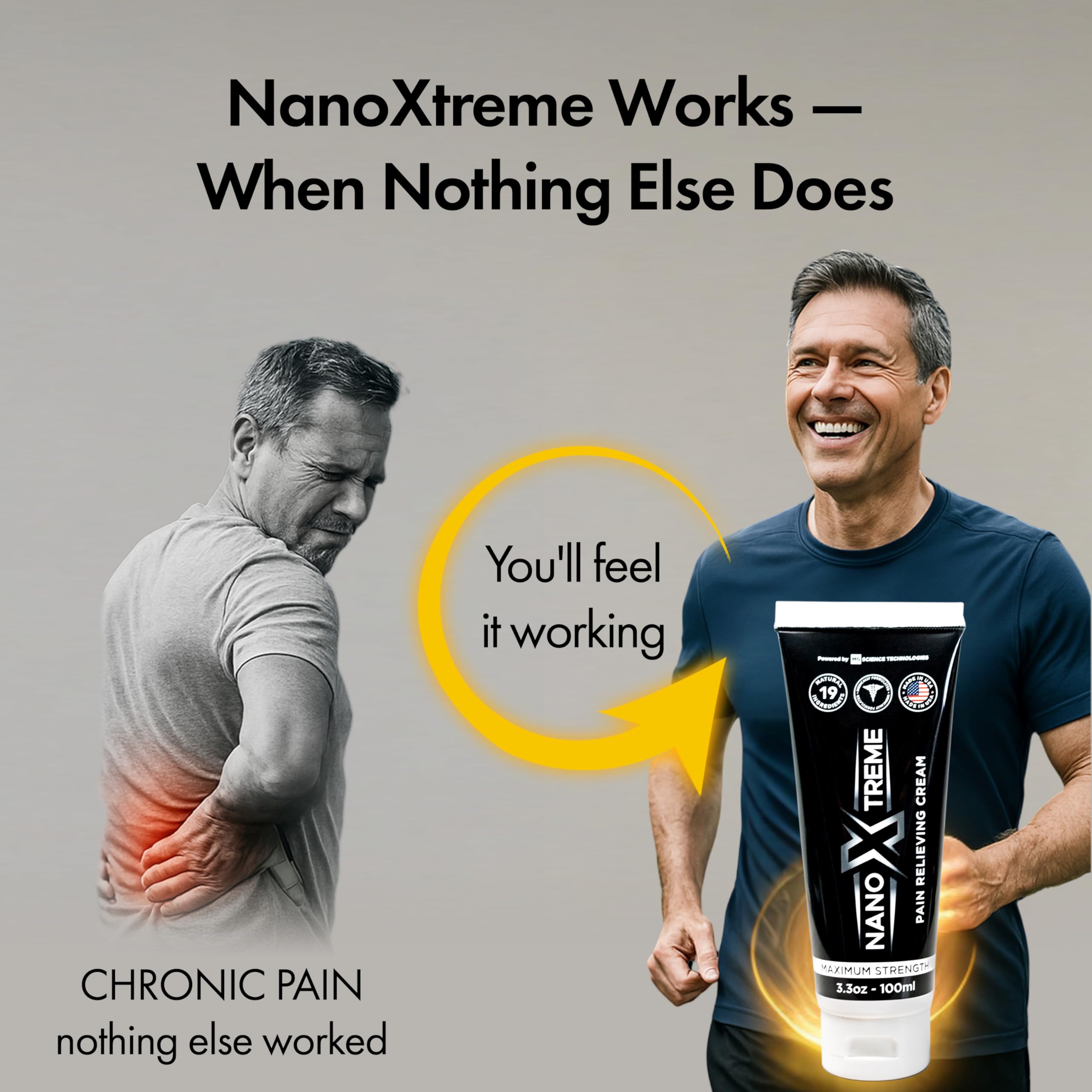 NANOXTREME Pain Relief Cream, 3.3oz Tube