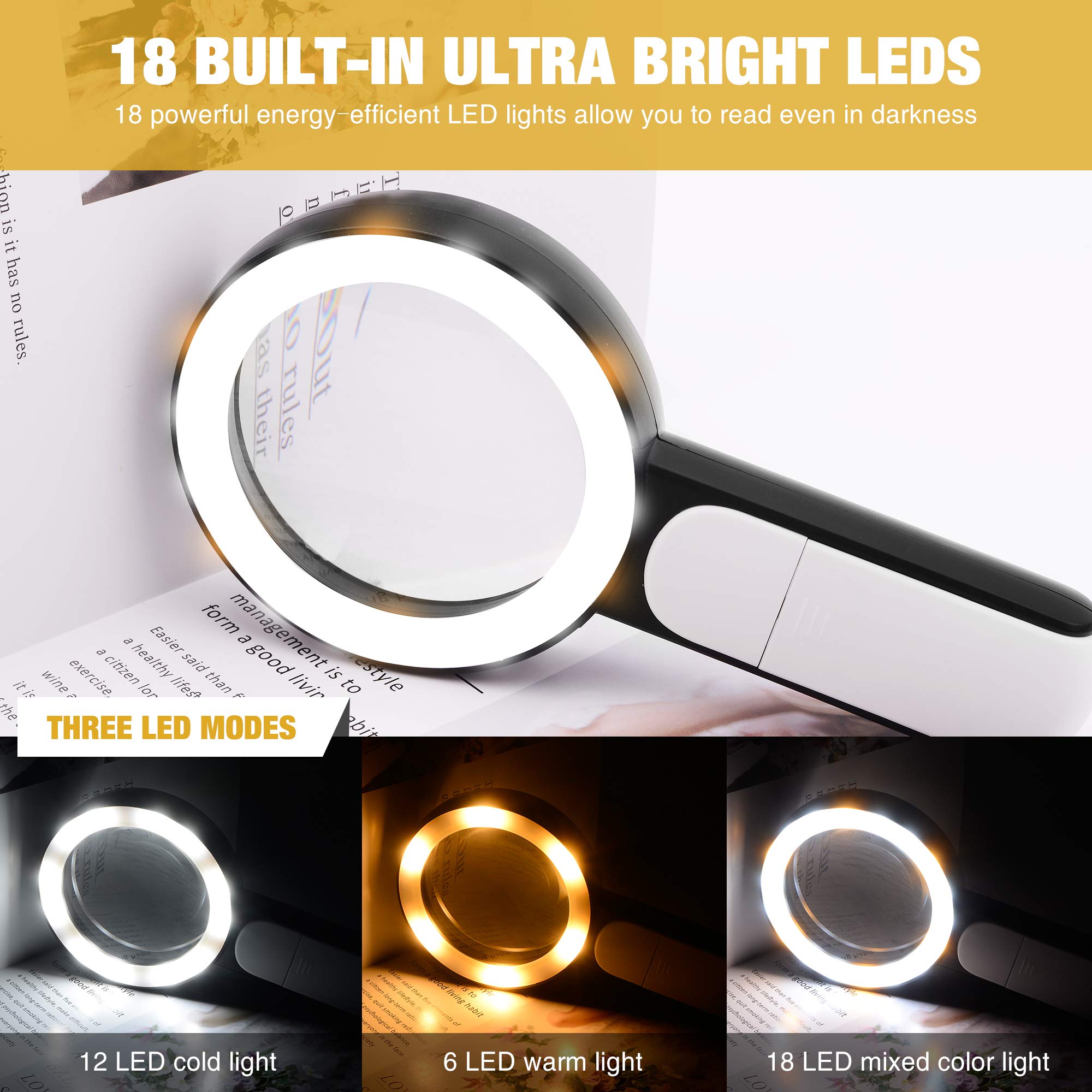 JMH Magnifying Glass with Light, Handheld Large Magnifying Glass by JMH - Angle View 5