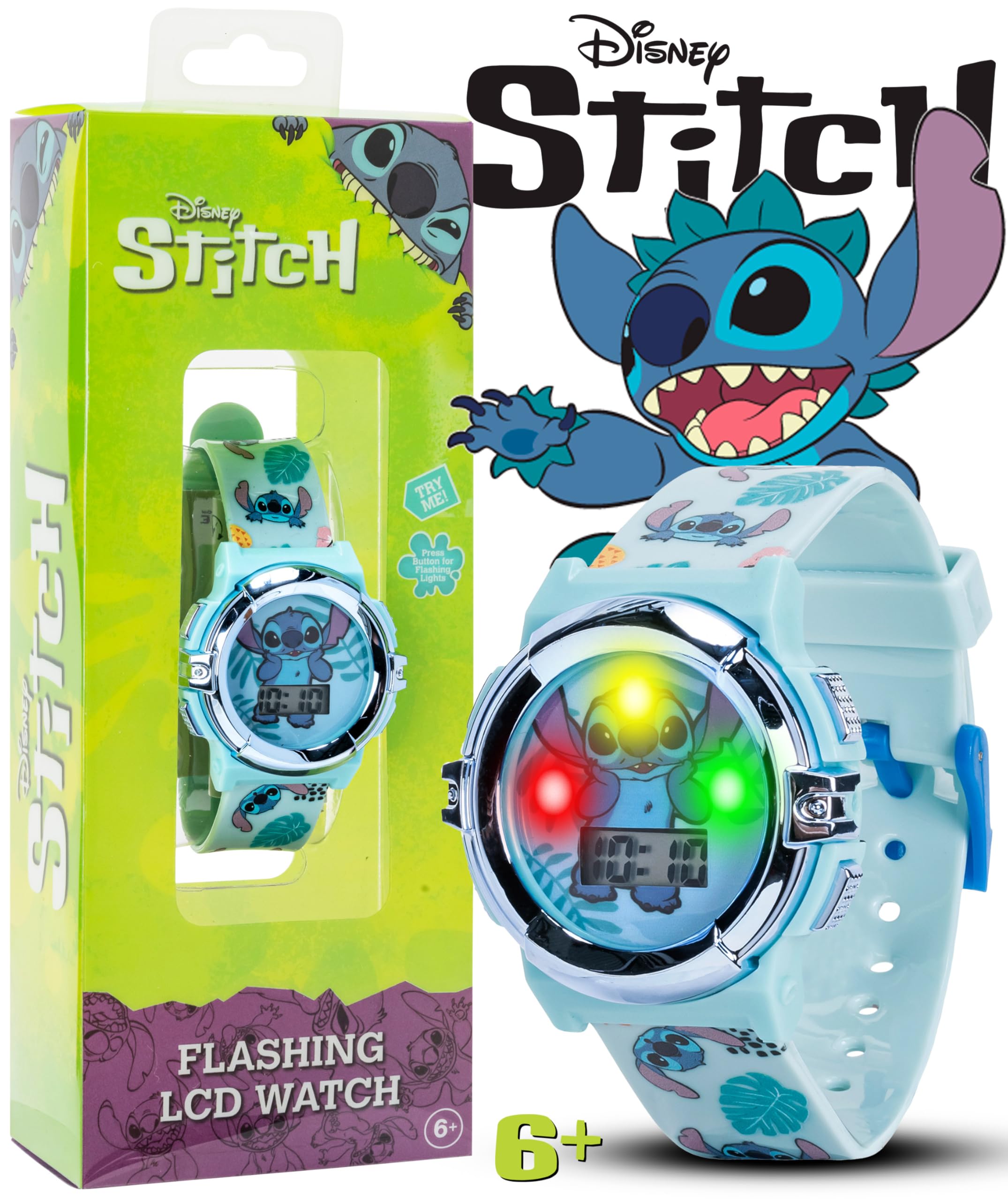 Accutime Disney Stitch Kids LCD Watch – Flashing Light-Up Dial, Digita - View 2