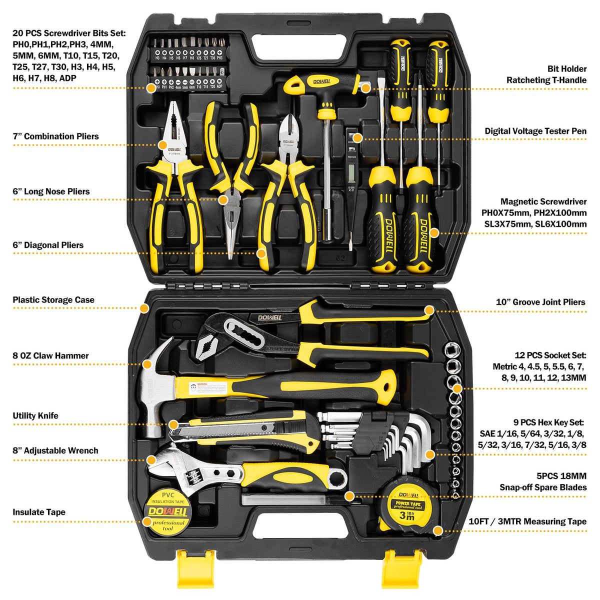 DOWELL Tool Set 62PCS Tool Kit Homeowner Wrench Pliers - DOWELL Official Imagery - 4