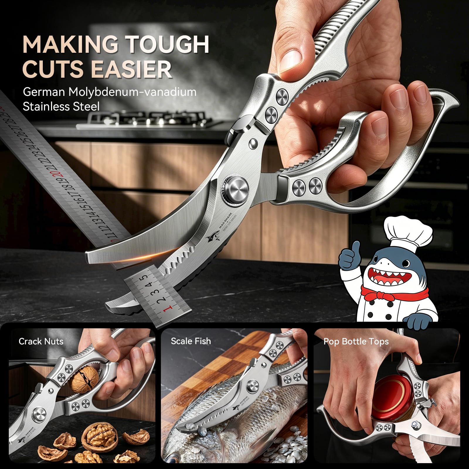 MAD SHARK Heavy Duty Poultry Shears,Spring Loaded Kitchen Shears,Dishw - View 5