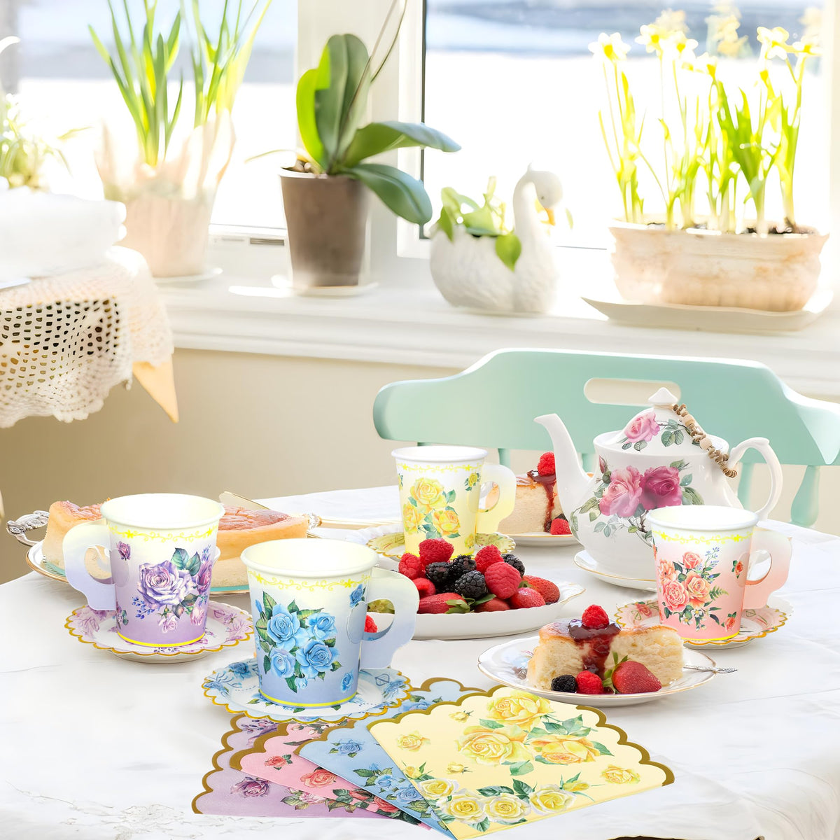 40 Set Floral Tea Cups and Saucers Disposable Tea Party - Fairooth Official Imagery - 6