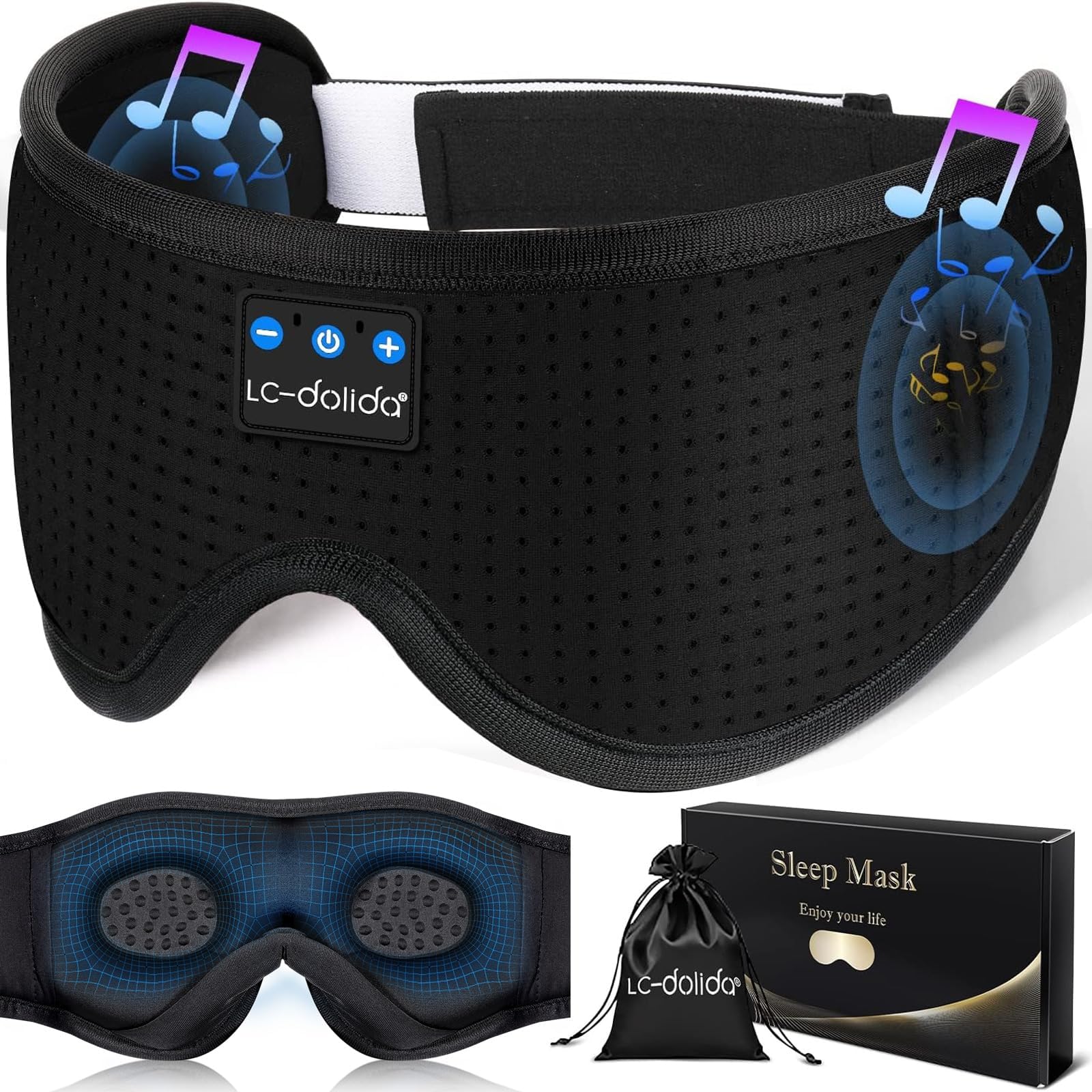 LC-dolida Sleep Mask with Bluetooth Headphones,Sleep Headphones B by LC-dolida - Angle View 1