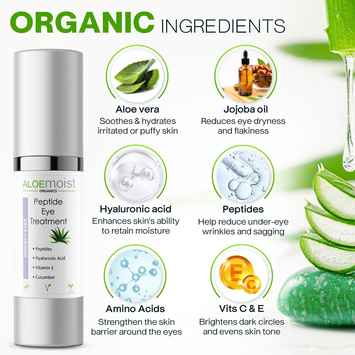 Peptide Eye Cream Anti Aging Hydrating Under Eye Cream For - AloeMoist Official Imagery - 3