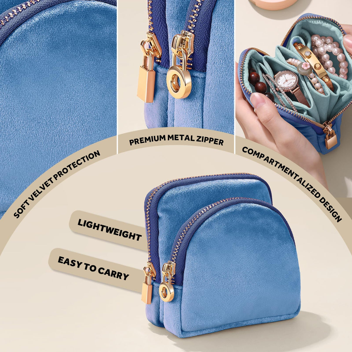 Small Travel Jewelry Case 2 in 1 Detachable Velvet Jewelry - Lumayina Official Imagery - 7