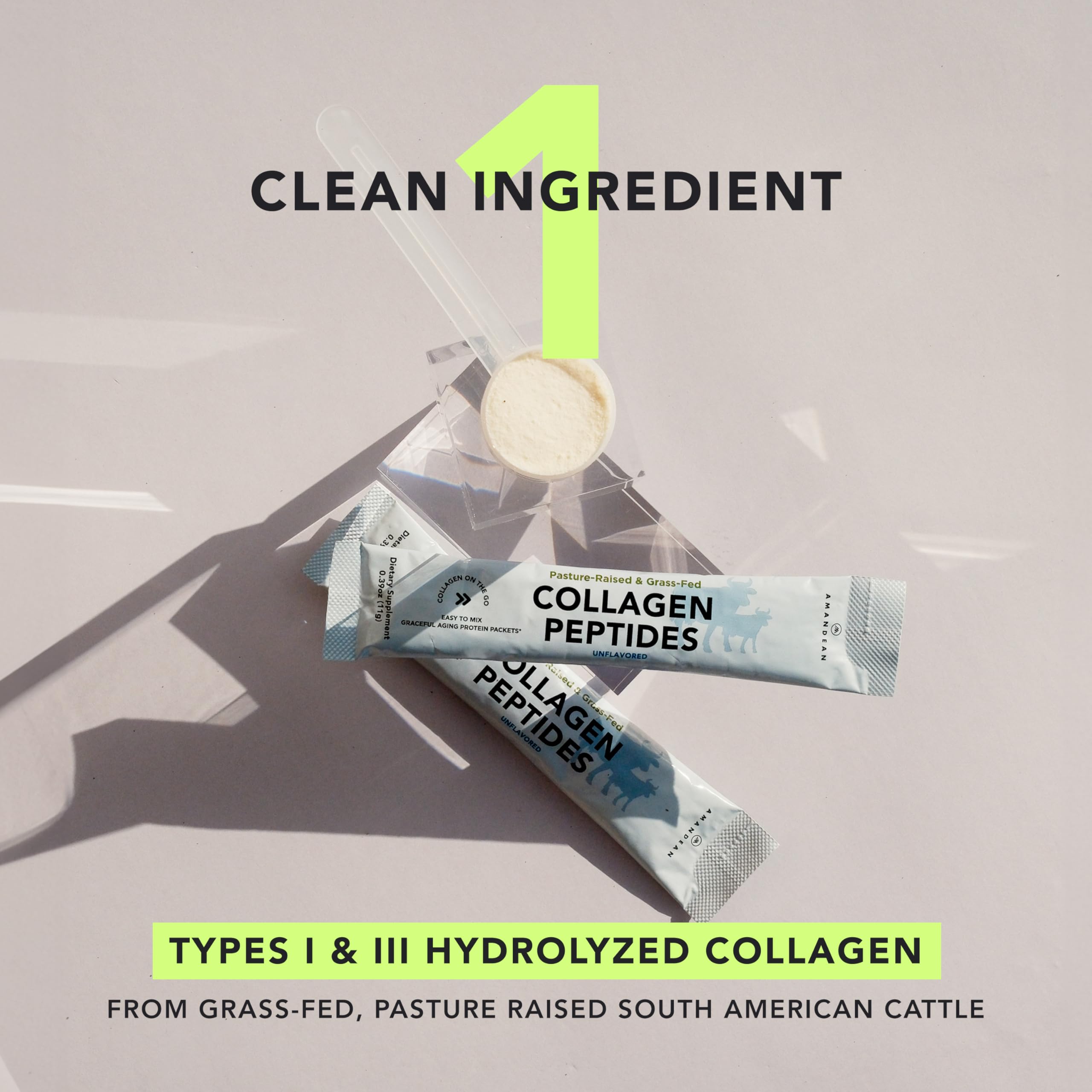 AMANDEAN Collagen Peptides Powder Packets Grass Fed 30 - AMANDEAN Official Imagery - 3