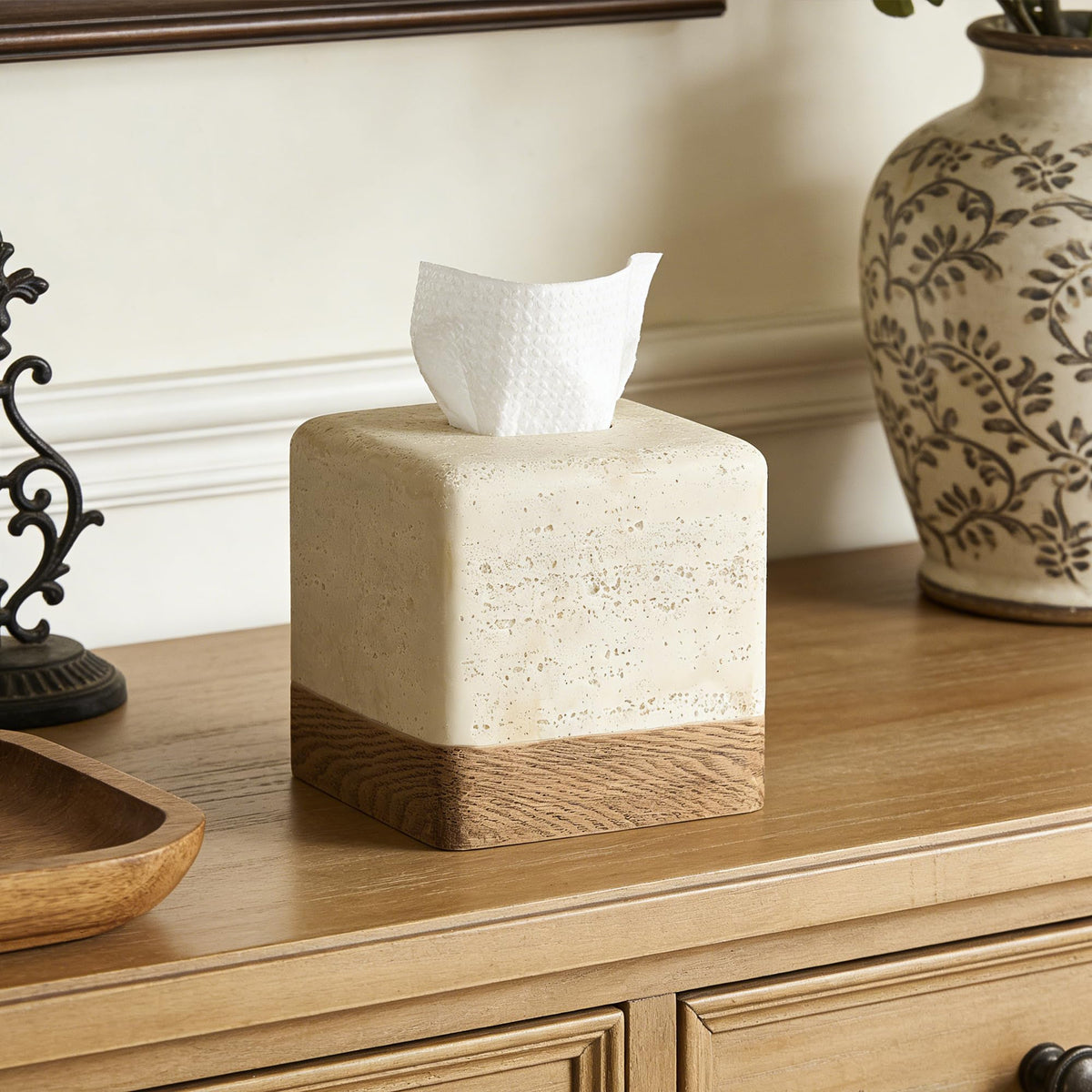 Natural Travertine Look Match Wooden Square Tissue Box Cover - Polytree Official Imagery - 7
