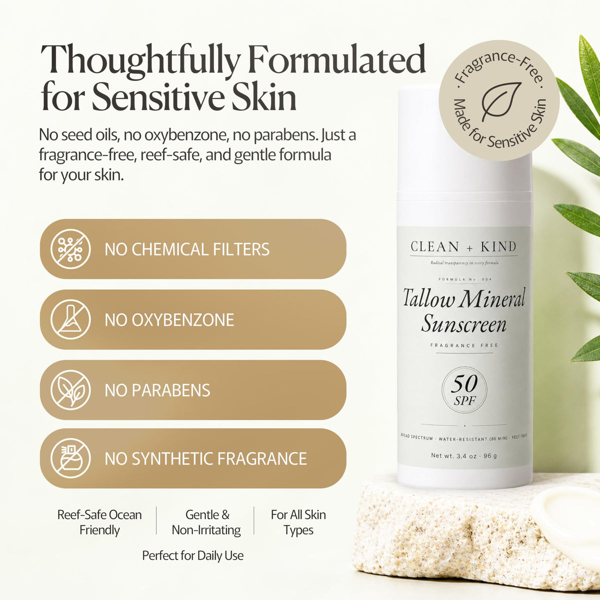 Organic Beef Tallow Sunscreen SPF 50 Zinc Oxide Unscented - Clean + Kind Official Imagery - 5