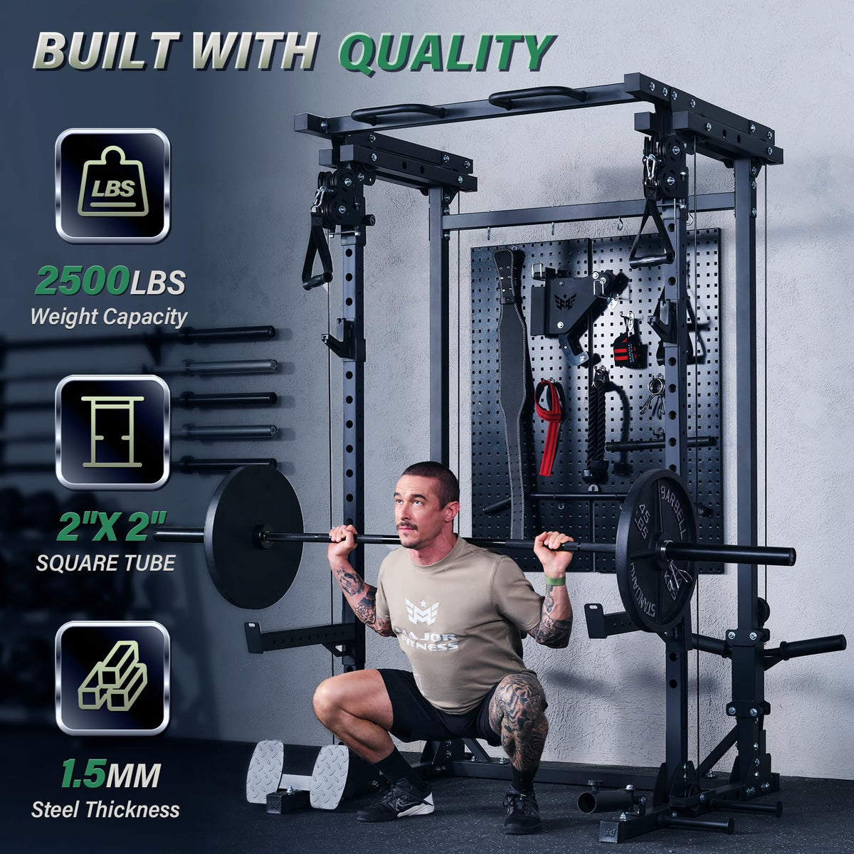 MAJOR FITNESS Drone3 Power Rack 2500lbs Multi Function Home - MAJOR FITNESS Official Imagery - 3