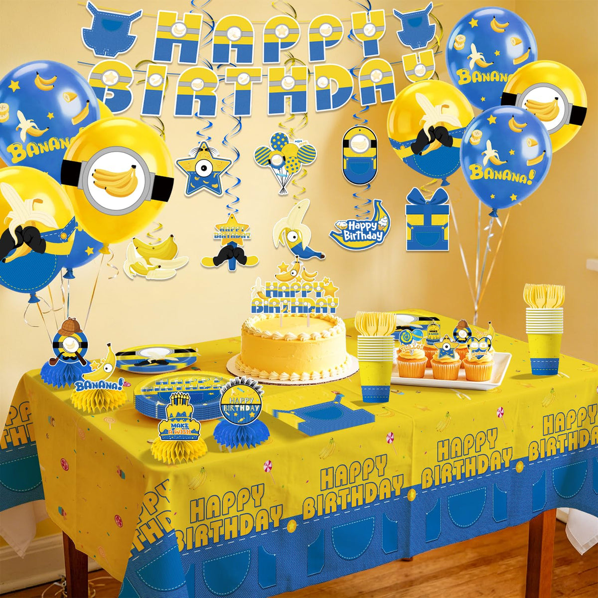 140pcs Birthday Party Decorations Banana Theme Tableware Set - LANFUBEISI Official Imagery - 7