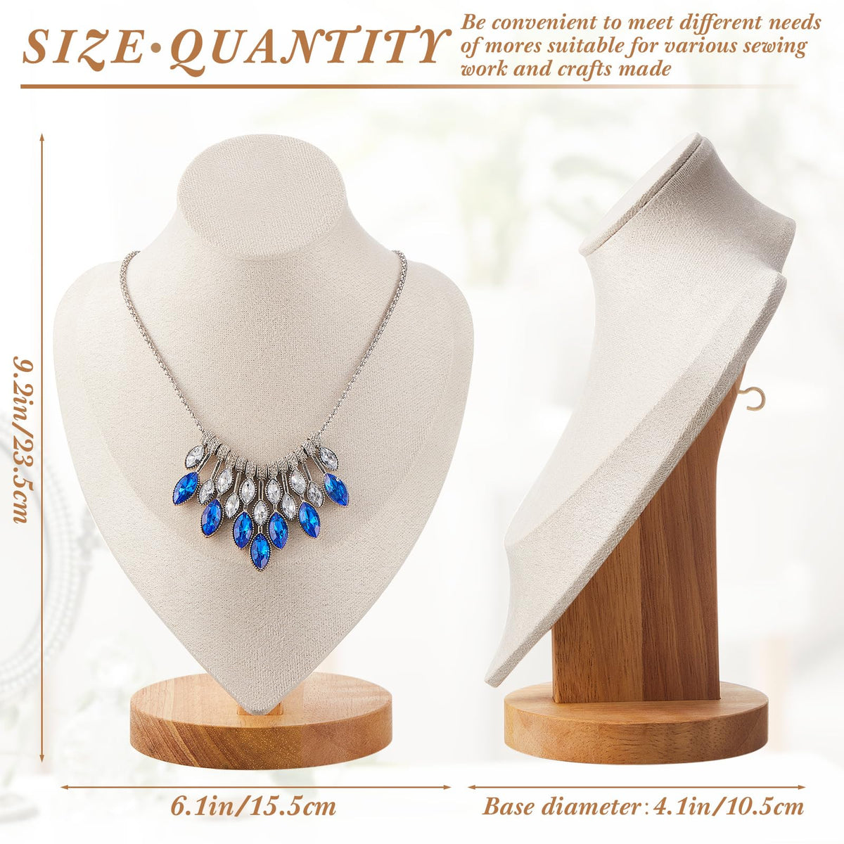 3 Pcs Necklace Display Stand Bamboo Jewelry Bust Display - Juexica Official Imagery - 4