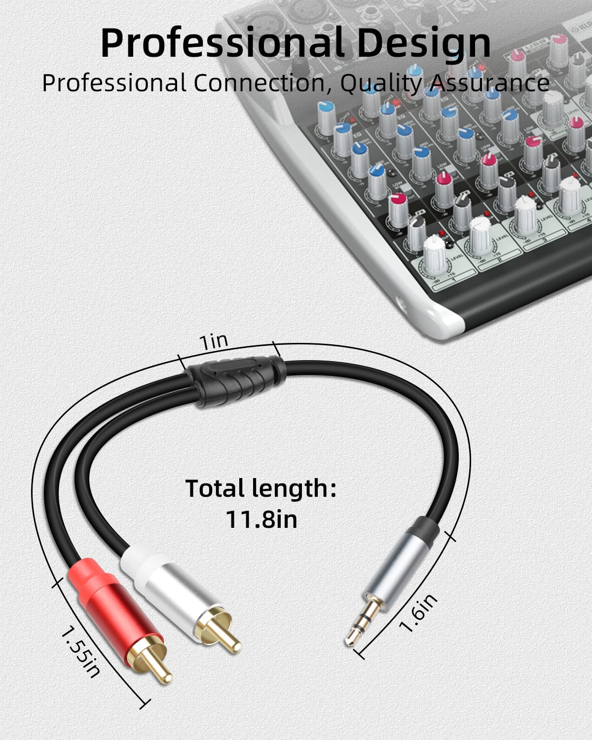 GELRHONR 3.5mm to 2 RCA Audio Cable 1FT, Short 1/8 Aux Male to 2R by GELRHONR - Angle View 7
