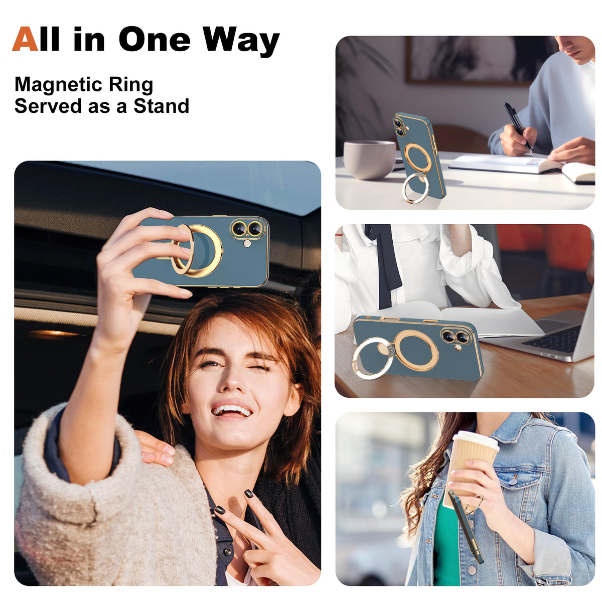 Plating Phone Case for iPhone 17 with Stand 6 3 Grey Blue - ETPESOK Official Imagery - 4