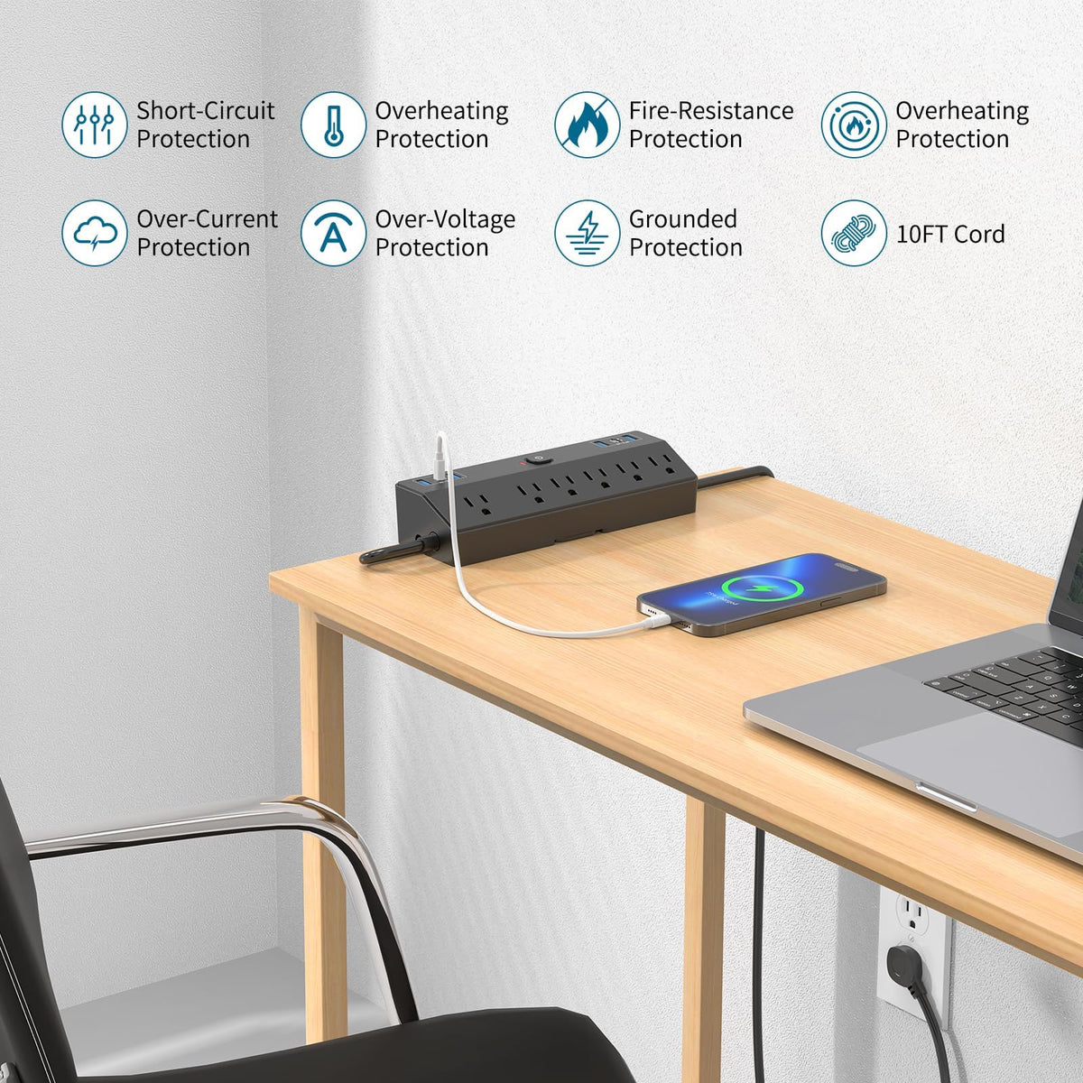 Desk Clamp Power Strip with 40W Fast Charging Station - JXGUCAT Official Imagery - 7