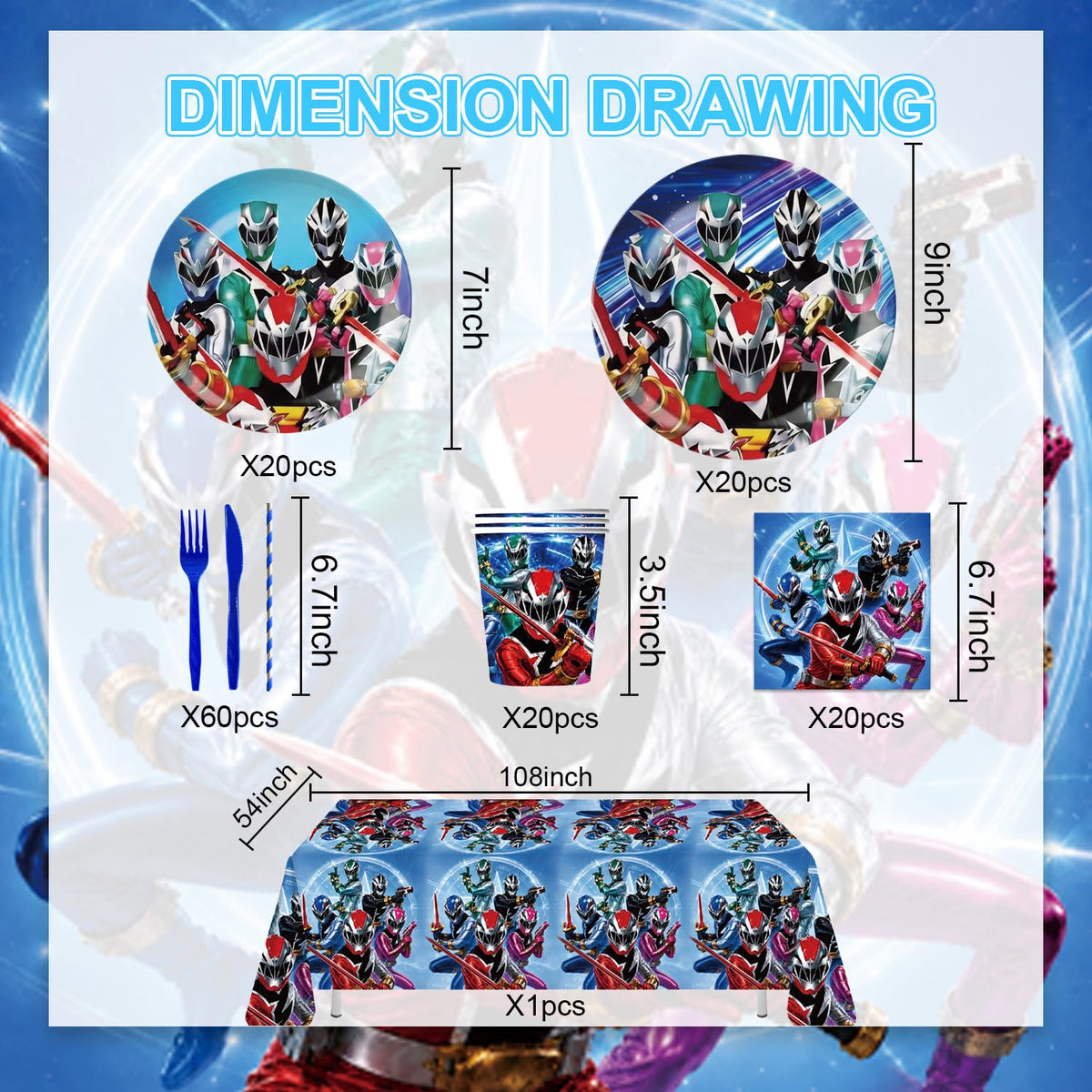 141pcs Power Party Supplies Pack Includes Napkin Plates - Zaprosze Official Imagery - 3