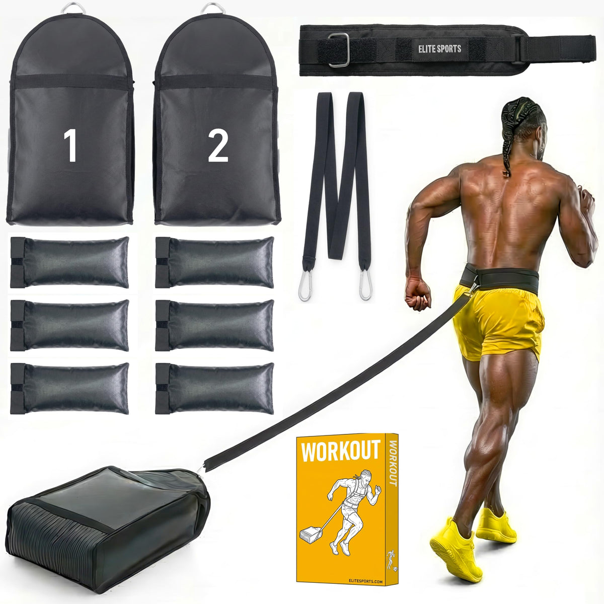 Elite Twin Sand Bag Sled Workout Sled Waterproof UNFILLED - Elite Sports Official Imagery - 1