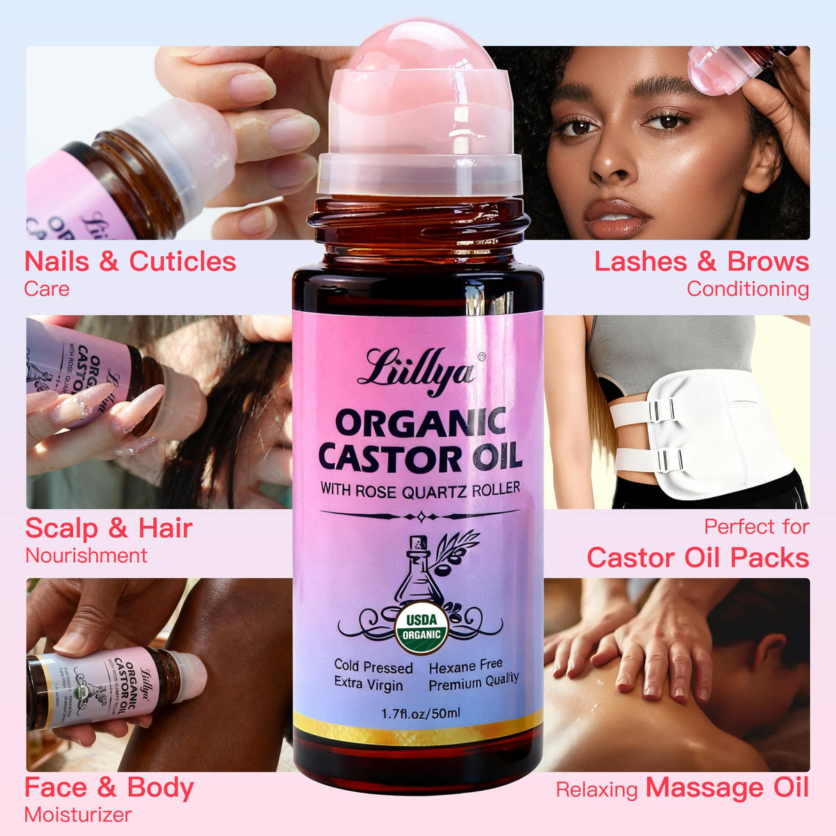 Organic Castor Oil Roll On with Rose Quartz Cold Pressed 1 - Liillya Official Imagery - 6