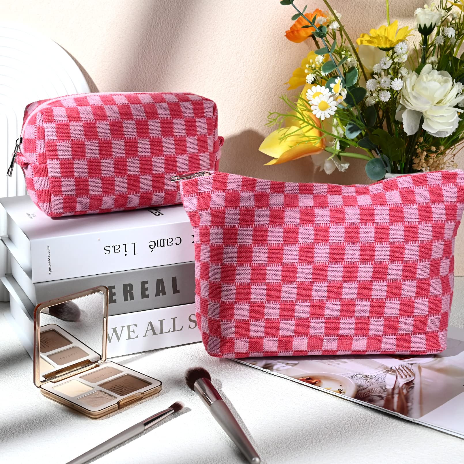 SOIDRAM 2 Pieces Makeup Bag Large Checkered Cosmetic Bag - SOIDRAM Official Product Imagery - 3