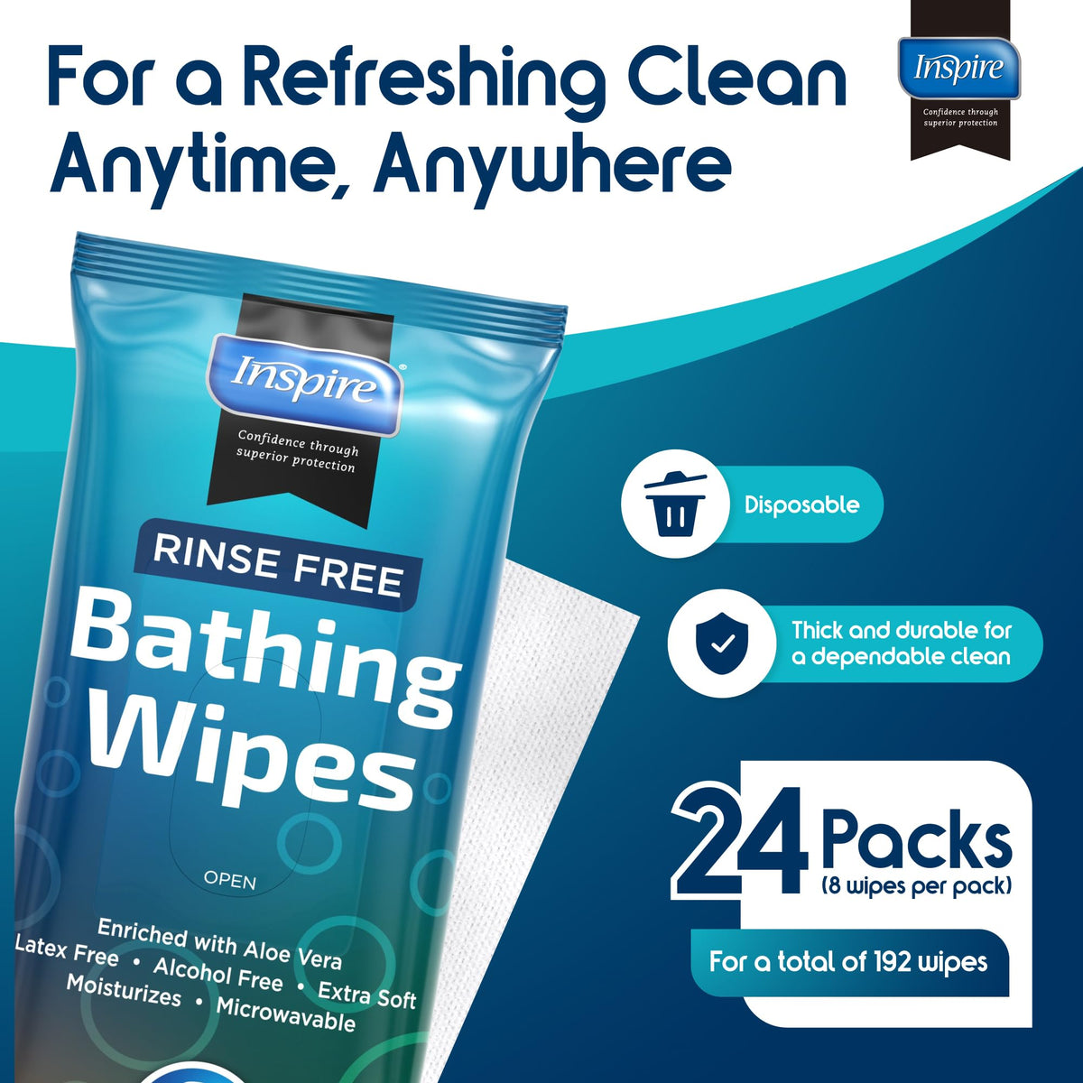 Bathing Wipes for adults bathing Rinse Free - Inspire Official Imagery - 3