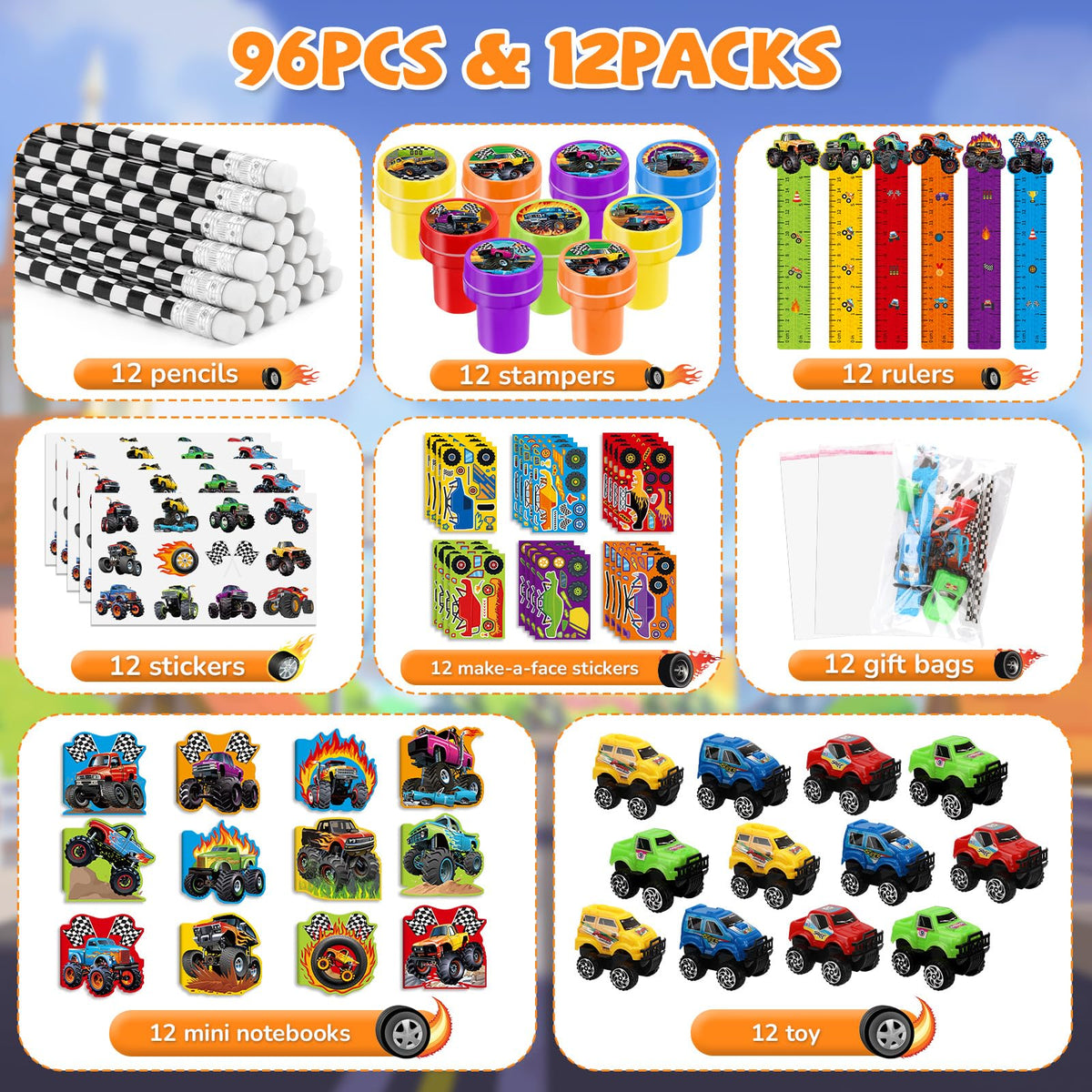 BenLouis 96Pcs Monster Truck Stationery Set Party Favors for - BenLouis Official Imagery - 4