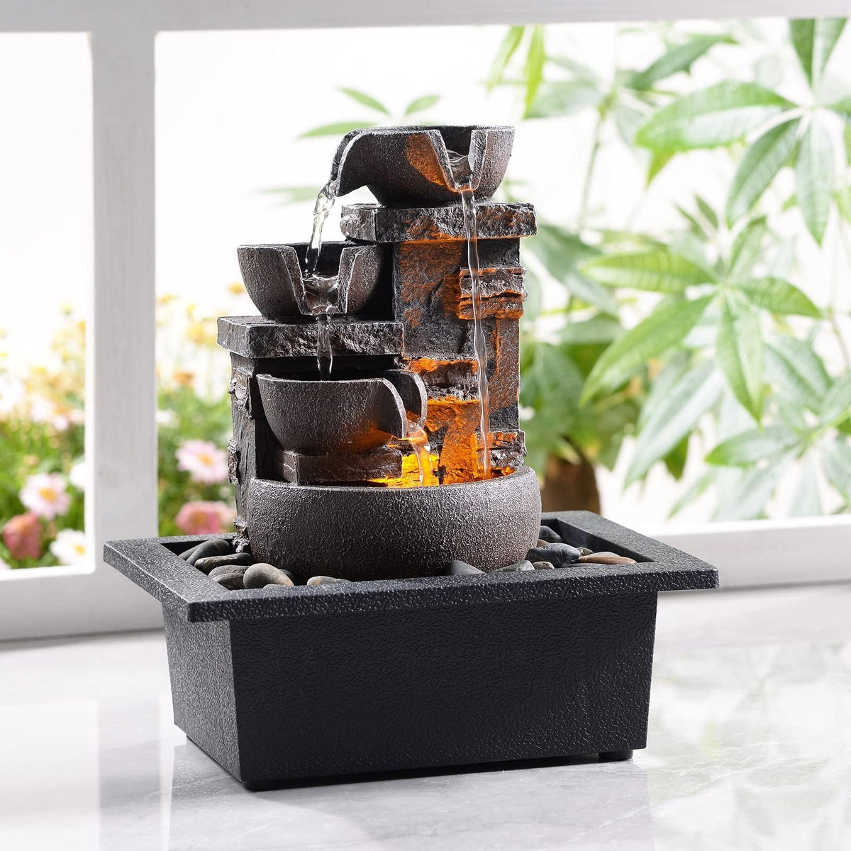 Tabletop Water Fountain Indoor Waterfall with Resin Rock - Kalona Official Imagery - 1