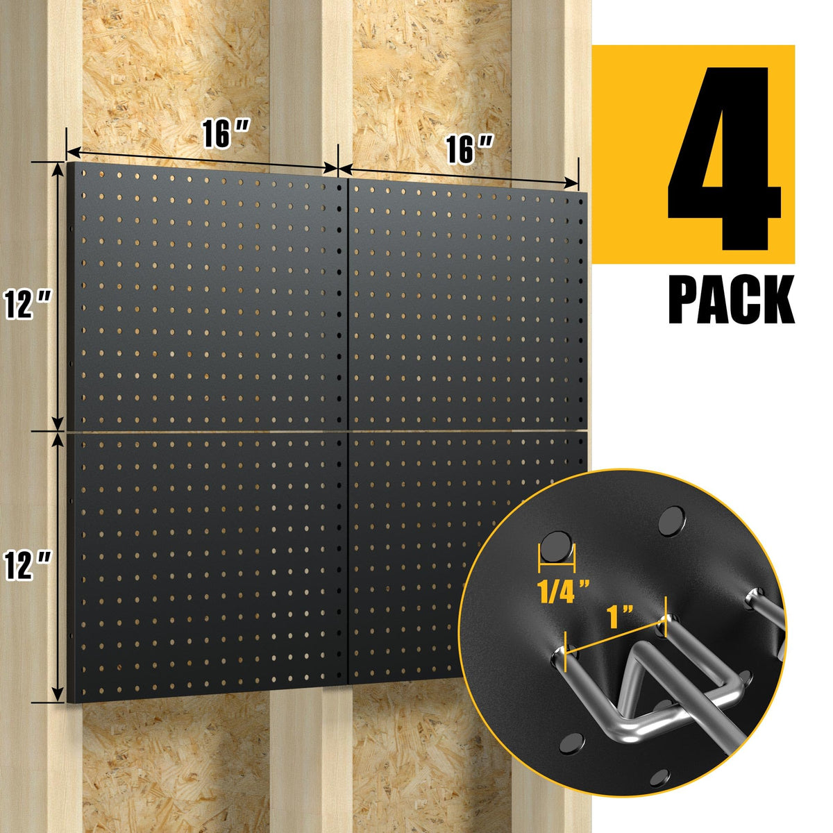 Peg Board 4 Pack Metal Black Pegboard Panels with 50 Hooks - Spampur Official Imagery - 4