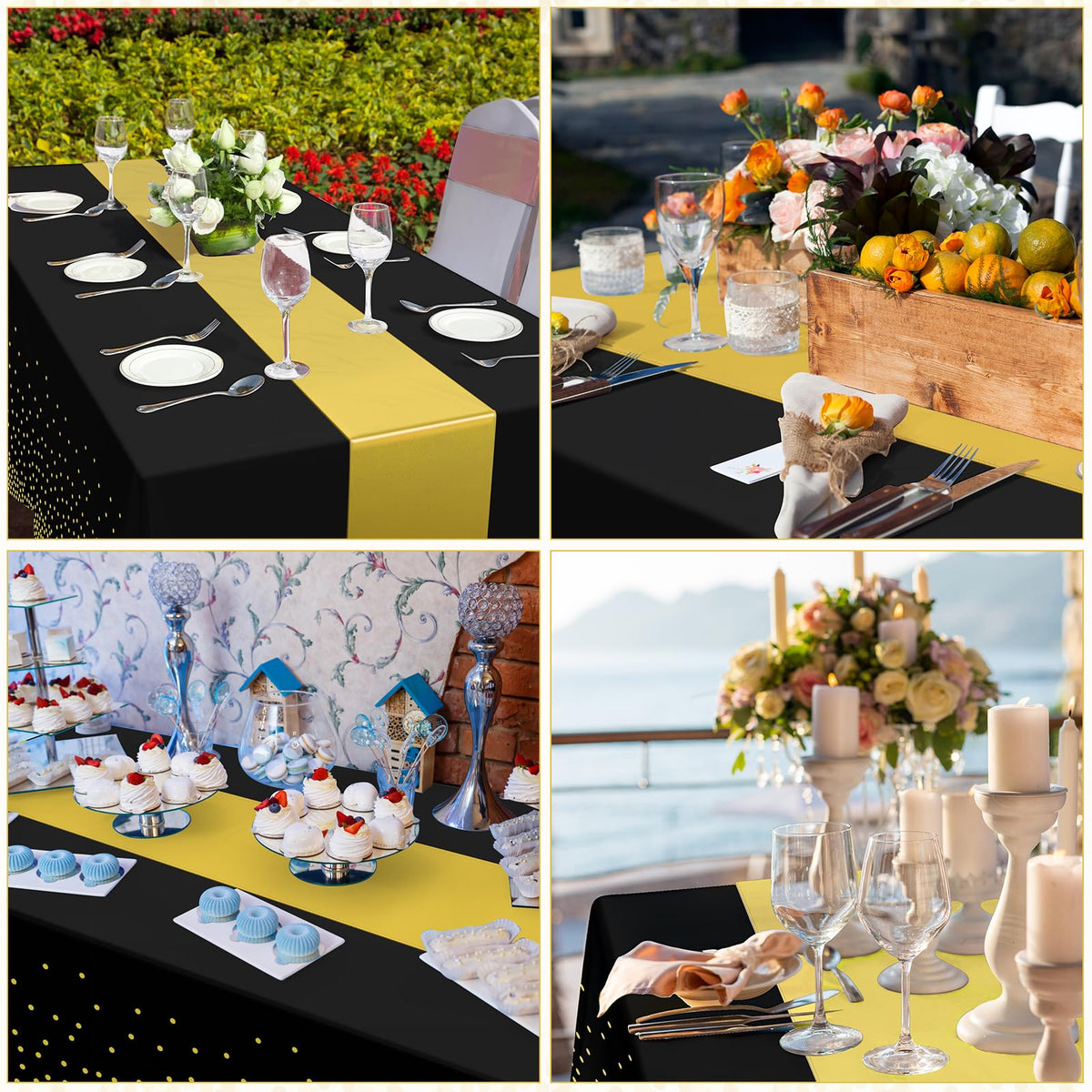 12 Pack Black and Gold Tablecloth and Table Runner Set Party - Zachely Official Imagery - 7