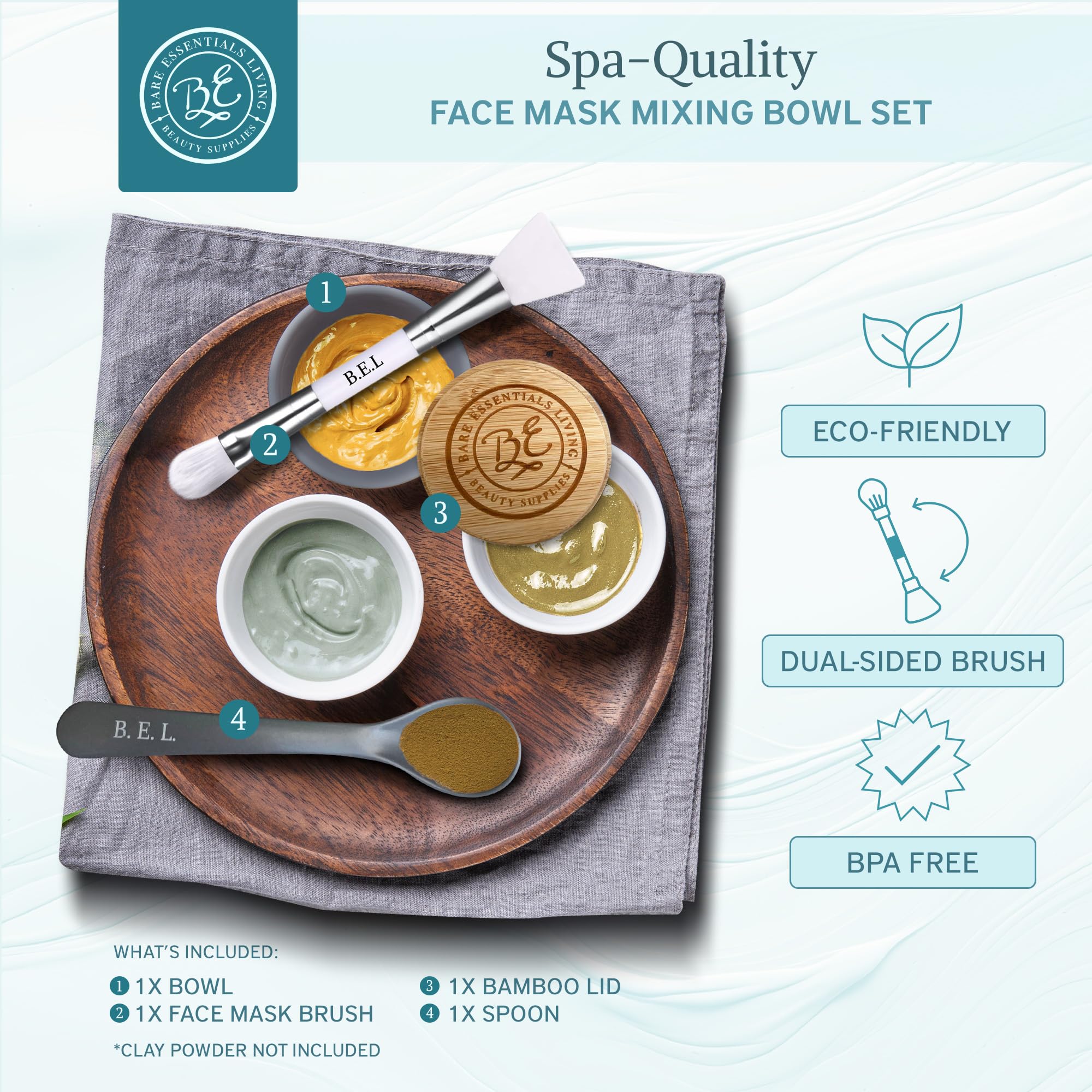 Clay Face Mask Mixing Bowl Set, Skin Care Kit Facial Bowls with - Bare Essentials Living