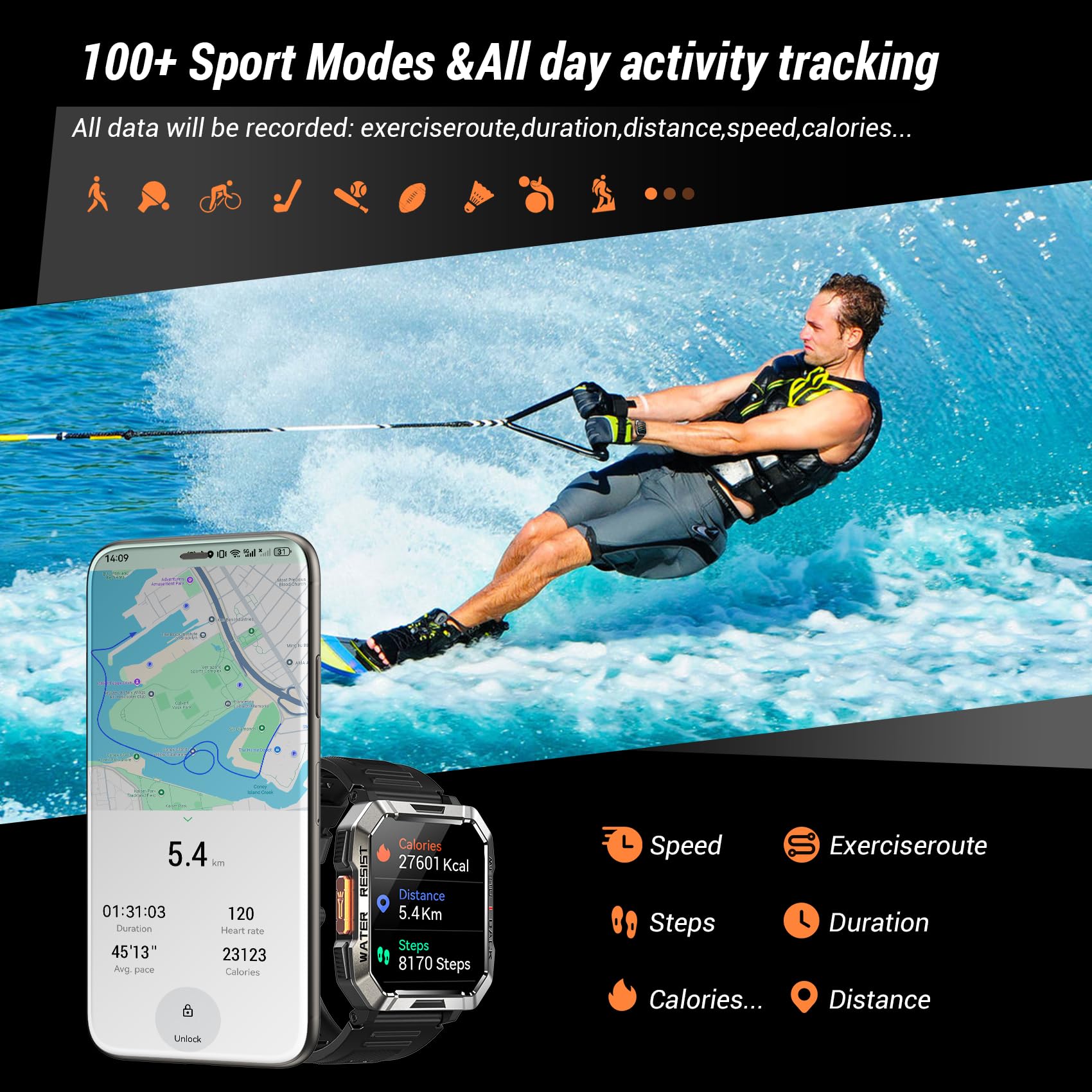 IOWODO Military Smart Watch for Men  , 2.01'' Smart Watch for Android - View 6