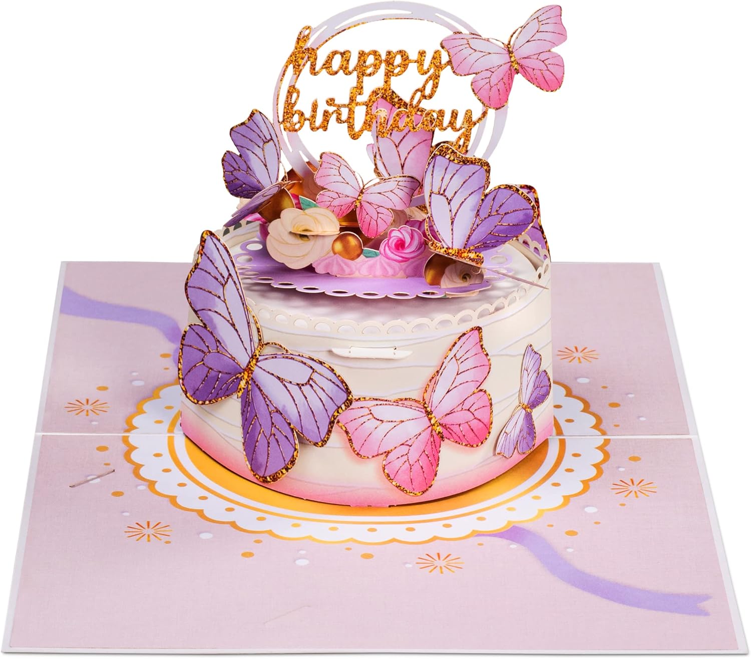 Paper Love butterfly 3D pop-up birthday card with colorful paper butterflies for adults and kids, perfect for celebrating birthdays.