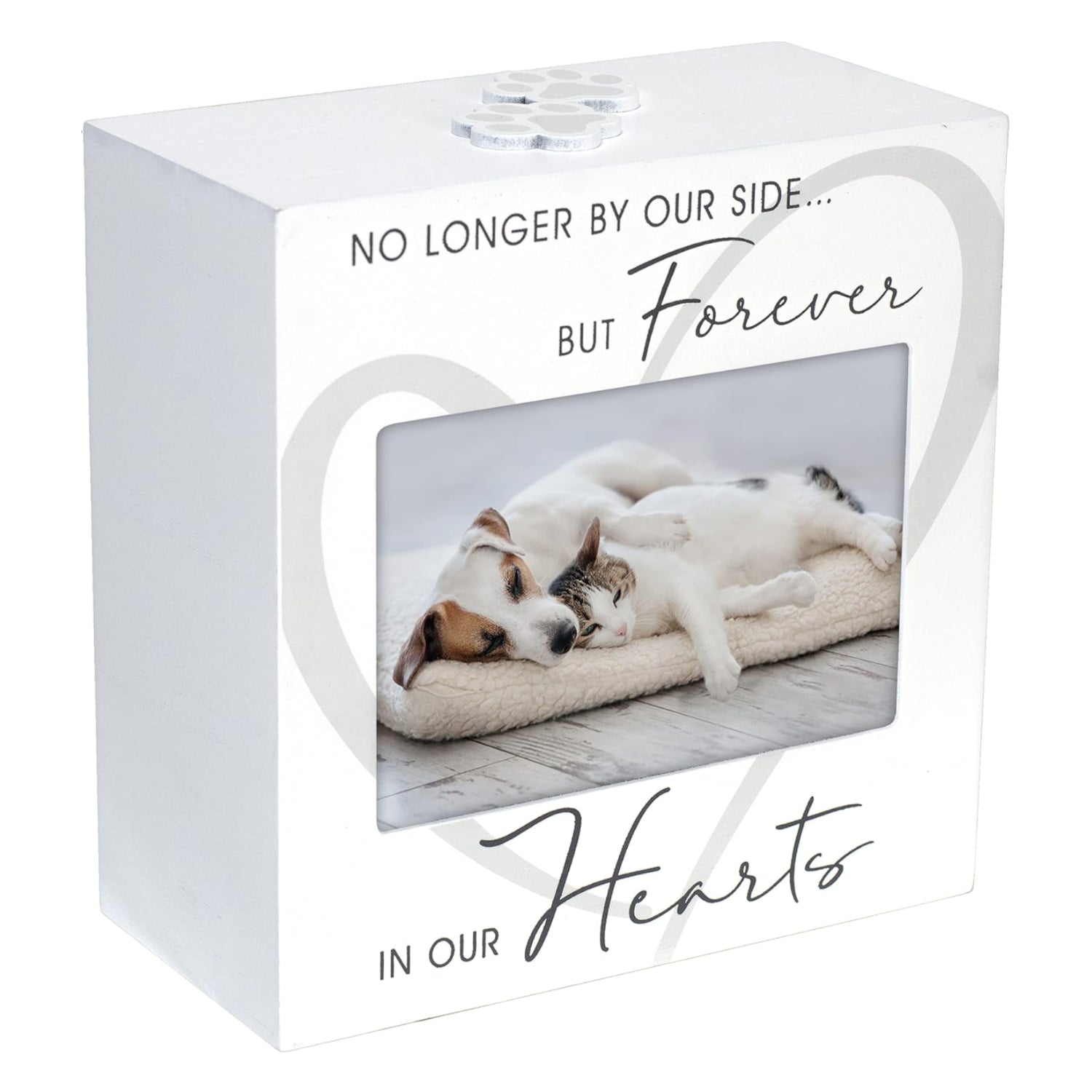 Malden International Designs 3.5x5 Forever In Our Hearts memorial pet urn with engraved heart and paw print design.