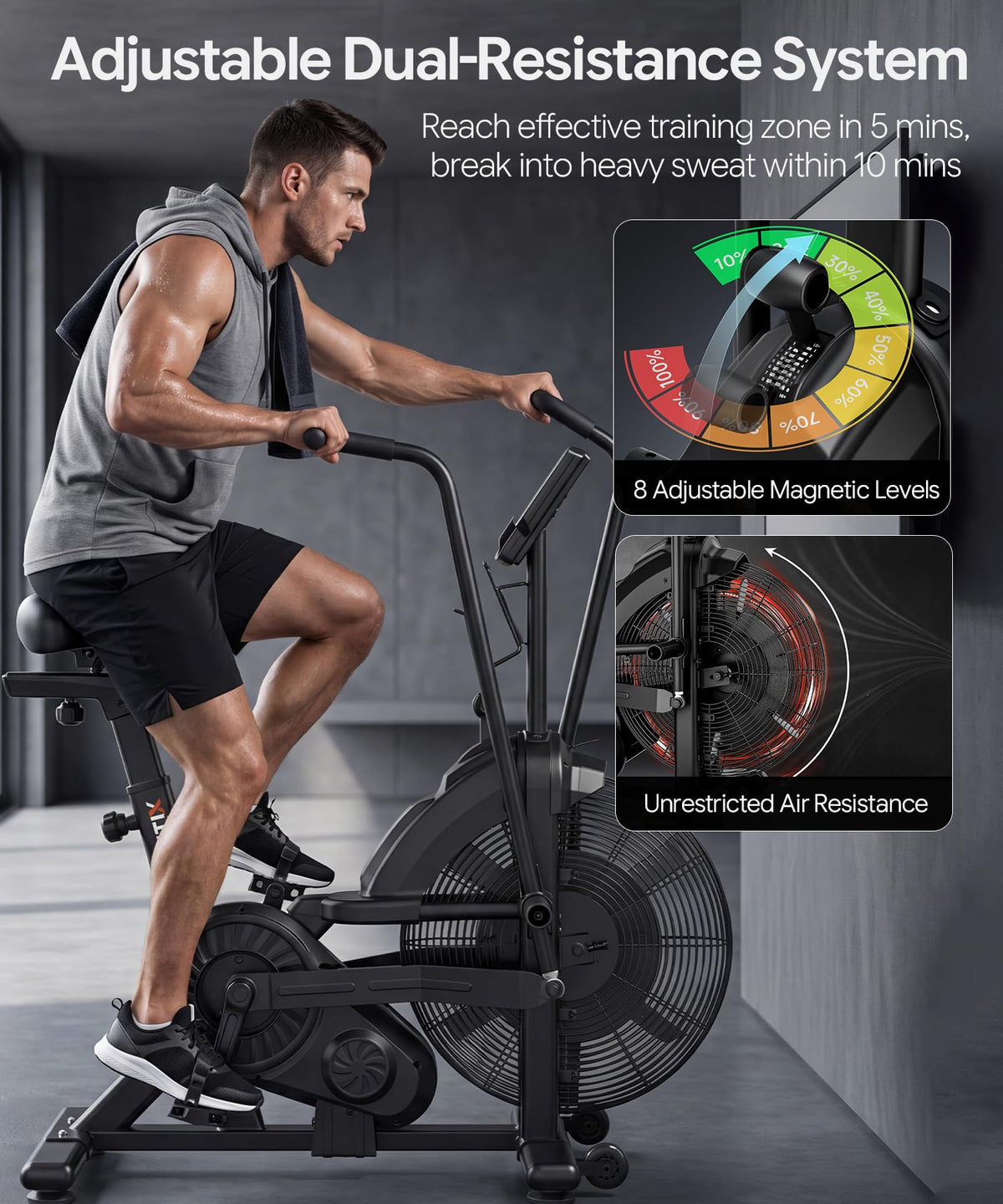 Dual Resistance Air Bike Magnetic Air Fan Bike with APP - Eryntix Official Imagery - 4