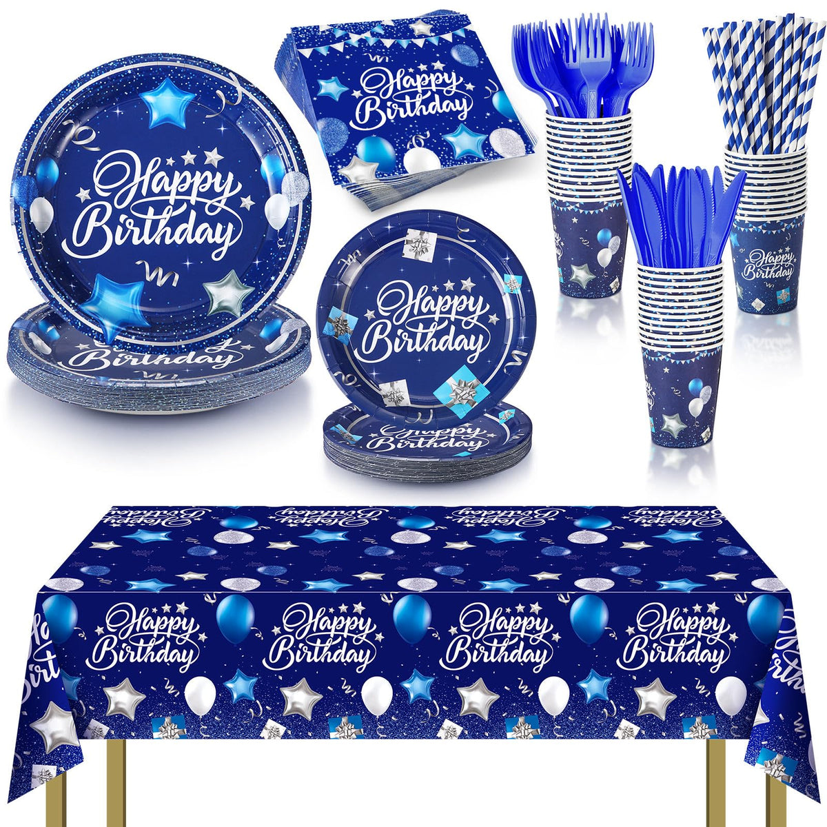 Norme 176 Pcs Navy Blue and Silver Birthday Tableware Set - Norme Official Imagery - 1