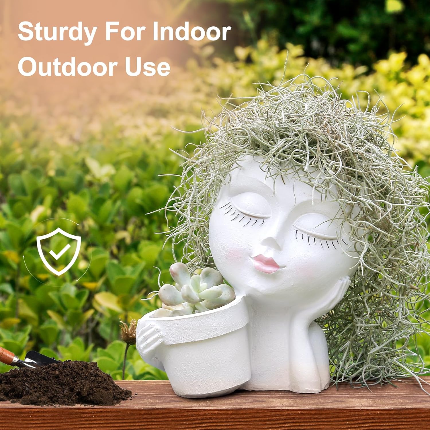 White vomiceak face planter pot with a cute head design, ideal for indoor plants and decorative indoor gardening.
