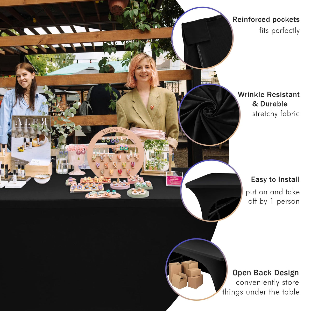 Nasitos 2 Pack Black Table Cloth 6 Foot Spandex Fitted - Nasitos Official Imagery - 6