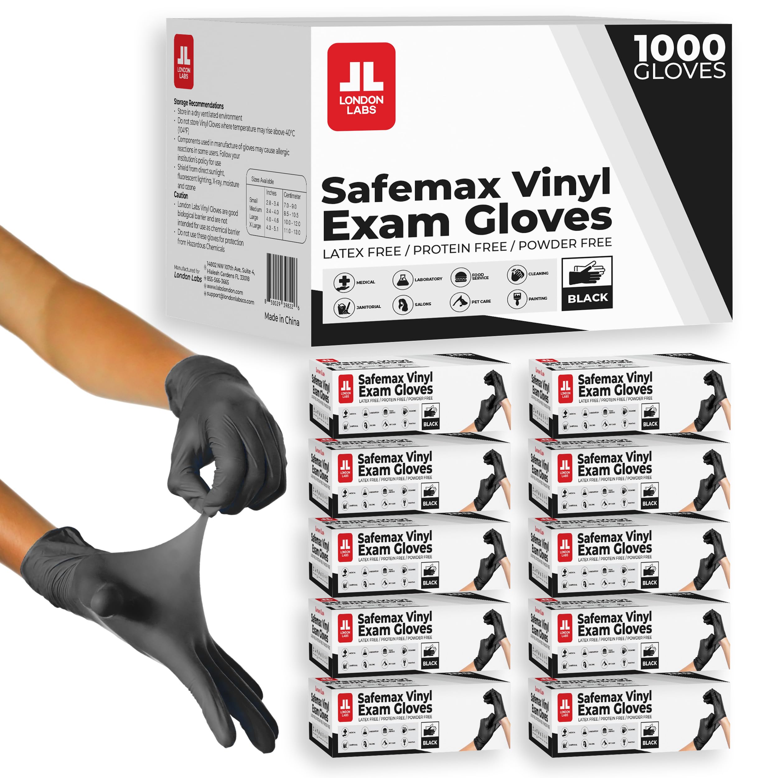 London Labs Black Synthetic Vinyl Exam Gloves Powder Free and Lat - London Labs Official Product View 1