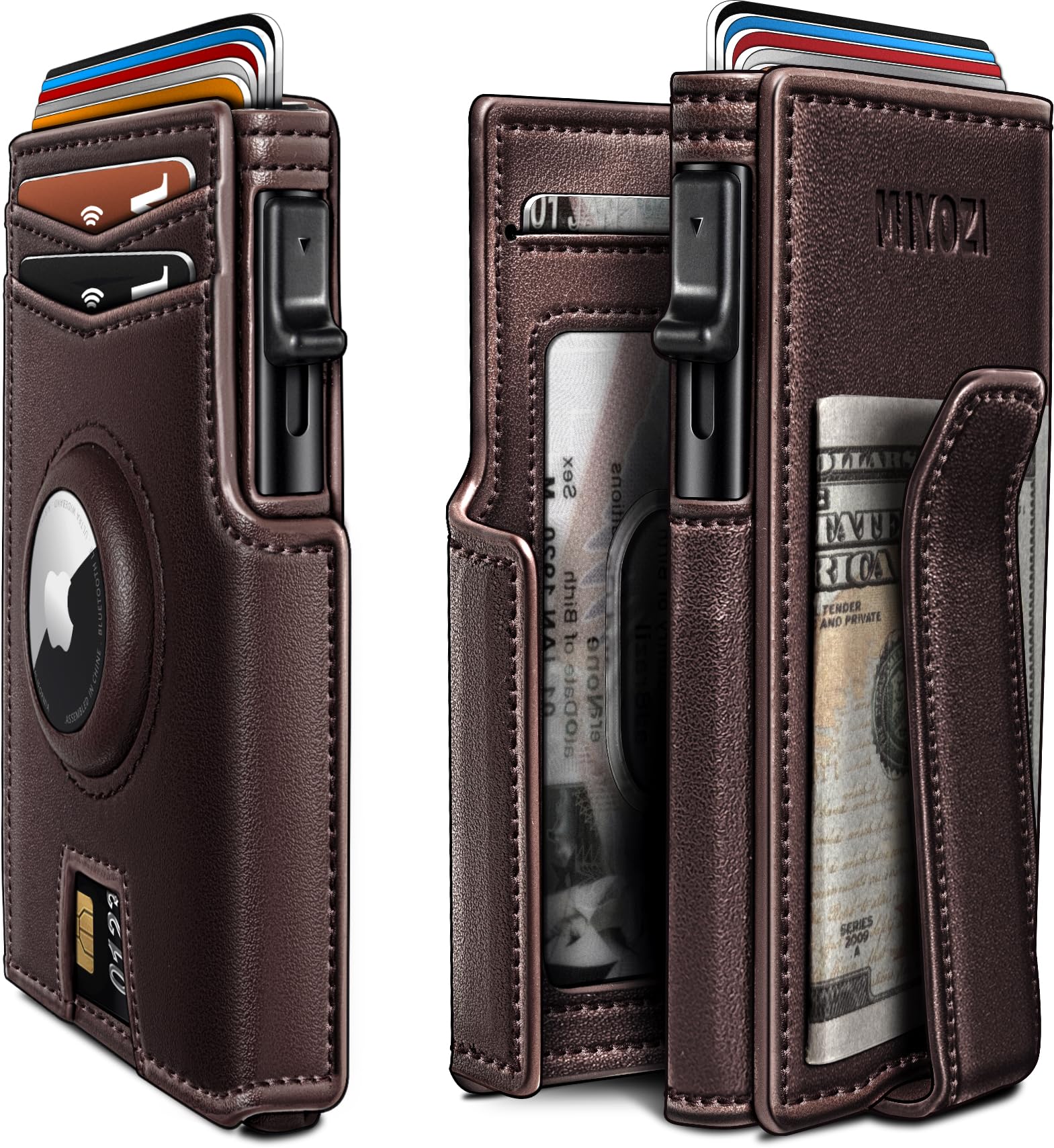 Miyozi AirTag Wallet for Men – RFID Blocking Metal Pop-Up