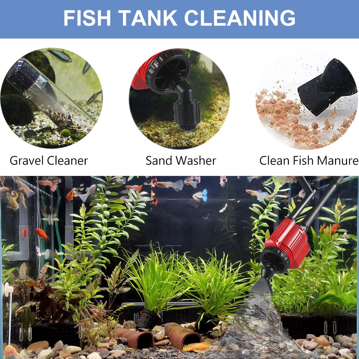 Aquarium Gravel Cleaner Siphon Kit 6 in 1 Automatic Fish - Carzos Official Imagery - 4