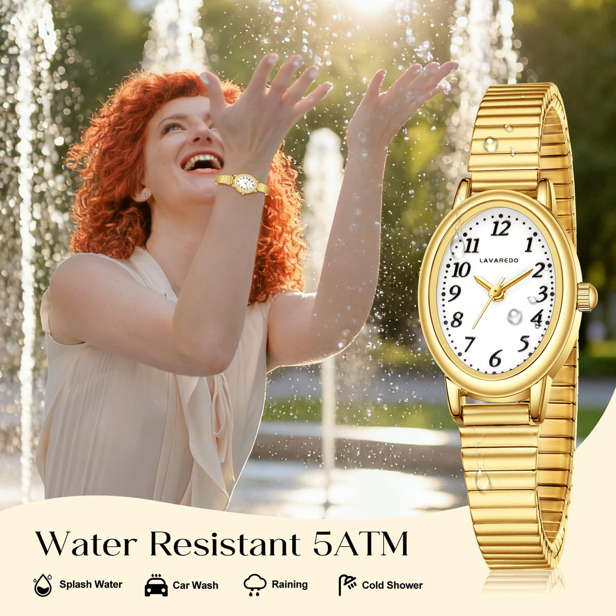 Small Gold Watch for Women Oval Case Analog Steel Expansion - VTAIGE Official Imagery - 5
