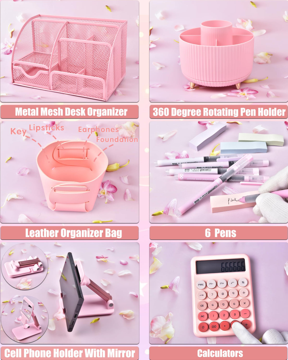 Pink Desk Accessories 21 Piece Office Supplies Gift Set for - LXEVIHK Official Imagery - 6